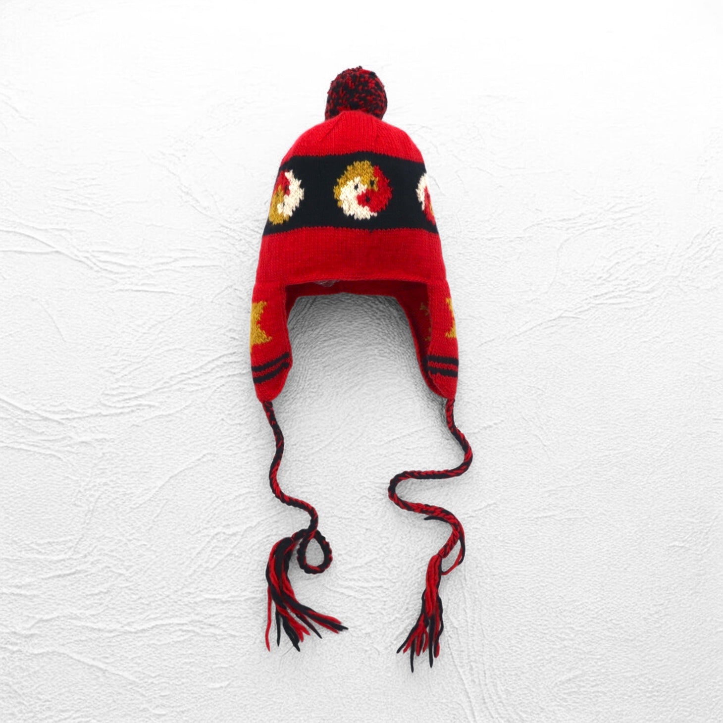 Leh Berretto in maglia con paraorecchie, con pon-pon, taglia unica, rosso