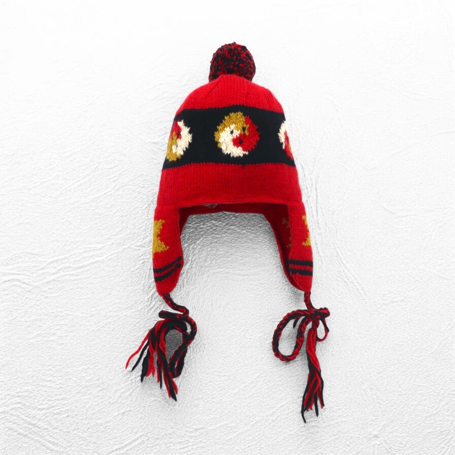 Leh Berretto in maglia con paraorecchie, con pon-pon, taglia unica, rosso