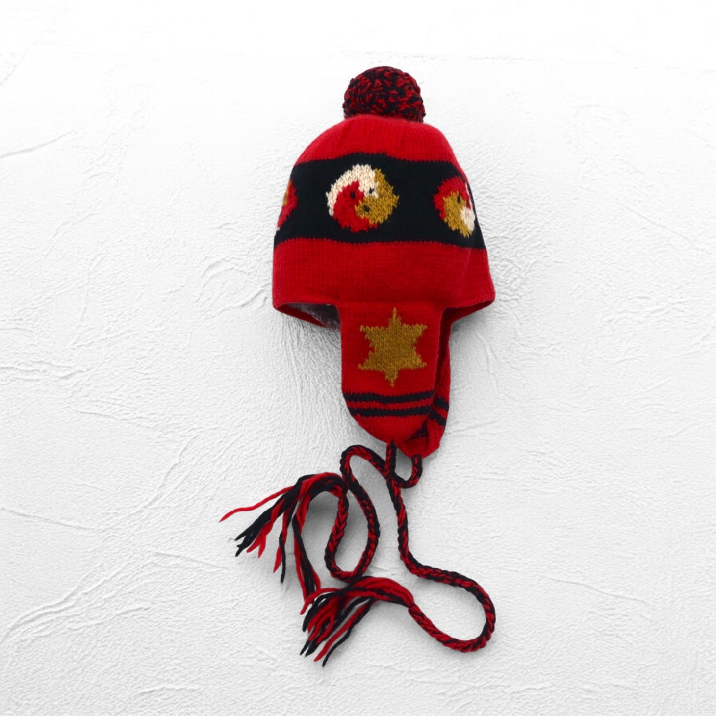 Leh Berretto in maglia con paraorecchie, con pon-pon, taglia unica, rosso