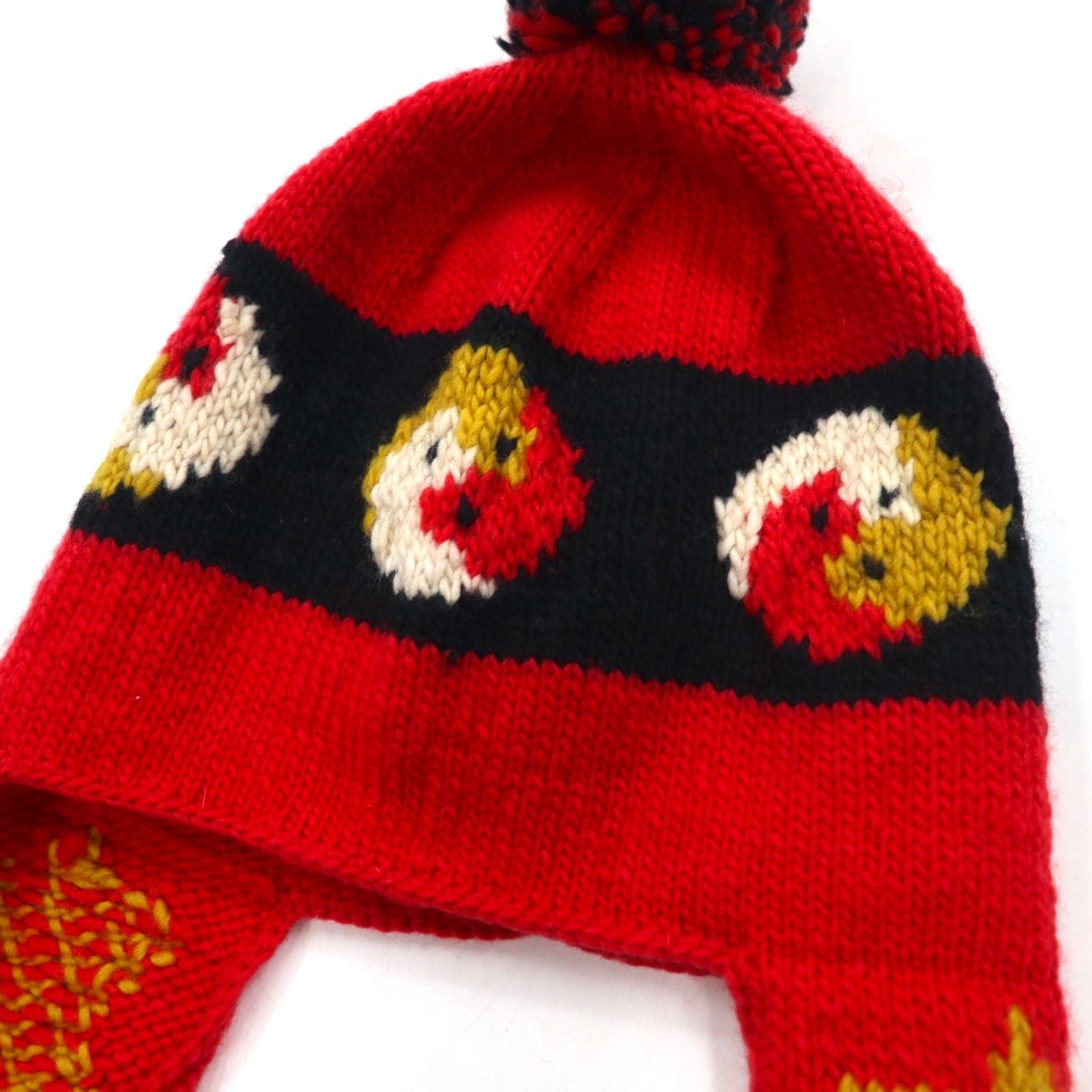 Leh Berretto in maglia con paraorecchie, con pon-pon, taglia unica, rosso