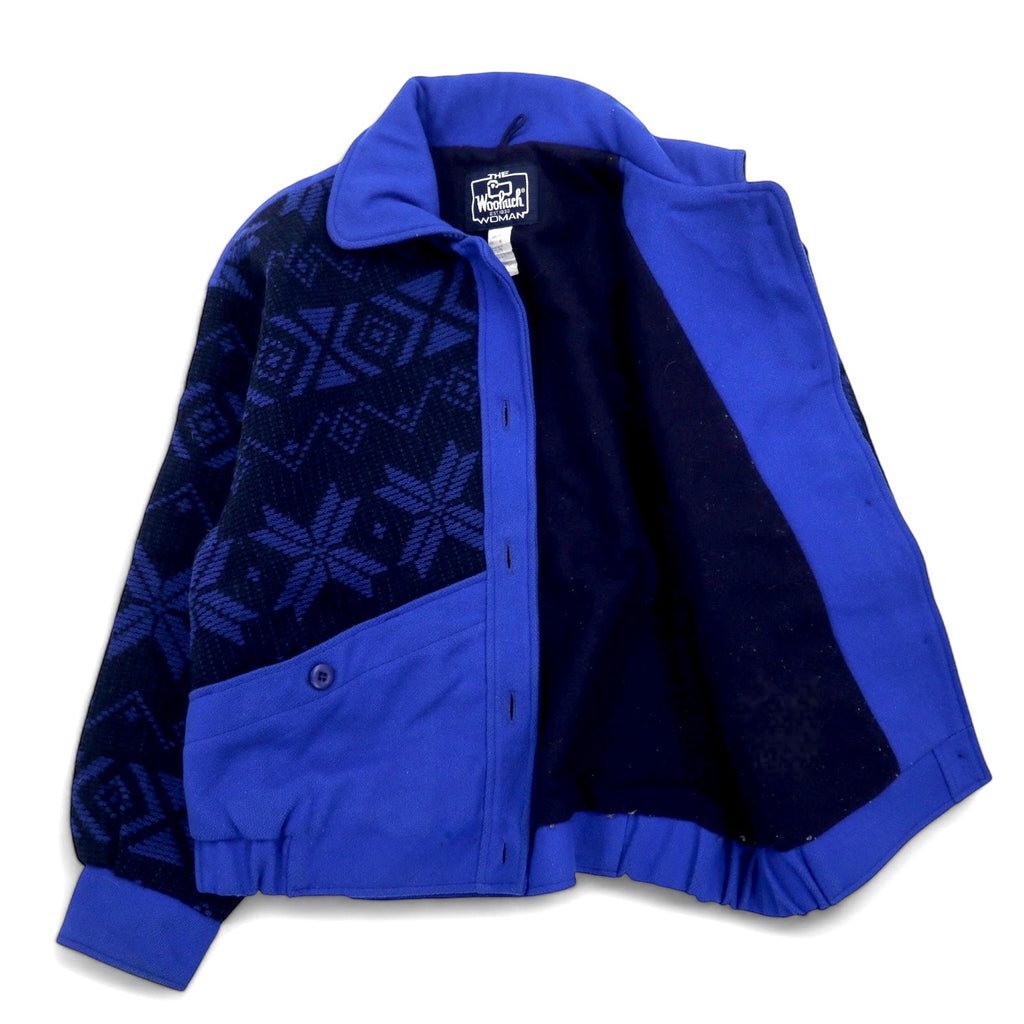 WOOLRICH USA製 80年代 ノルディック柄 ブランケットジャケット M ブルー ウール 紺タグ
