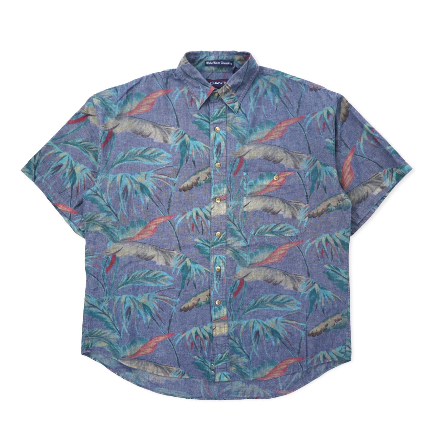 GANT Camicia Hawaiana L Blu Cotone Chambray Fantasia Floreale WHITE WATER CHAMBRAY