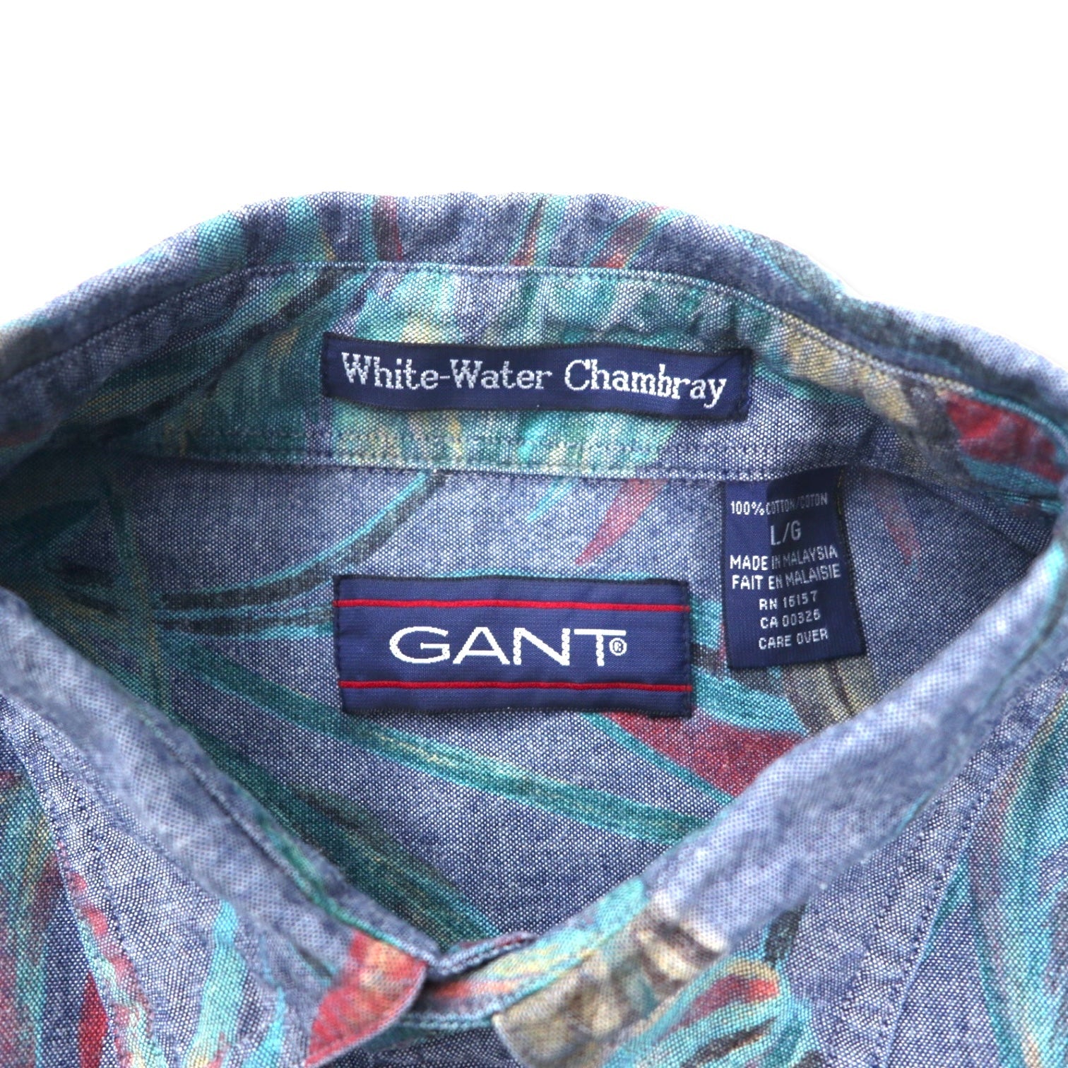 GANT Camicia Hawaiana L Blu Cotone Chambray Fantasia Floreale WHITE WATER CHAMBRAY