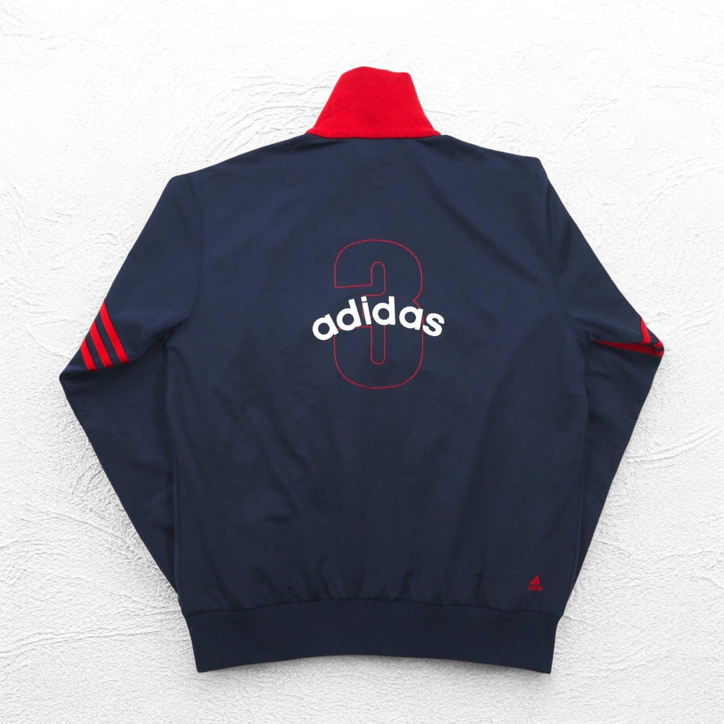 Adidas, giacca sportiva con collo alto, anni 2000, taglia L, blu navy, rosso, numerata, poliestere