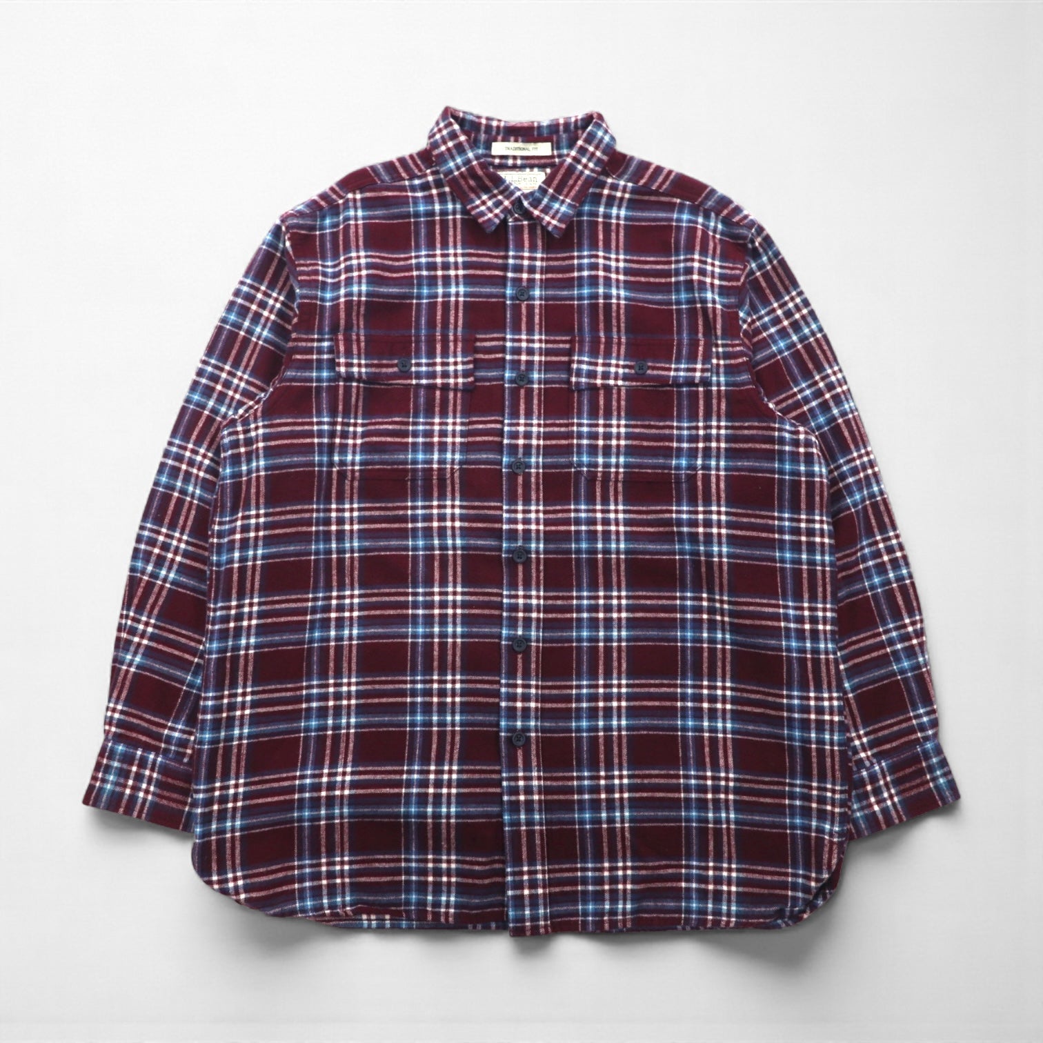 L.L.Bean シャミークロス フランネルシャツ L ボルドー TRADITIONAL FIT チェック ダブルポケット 277981
