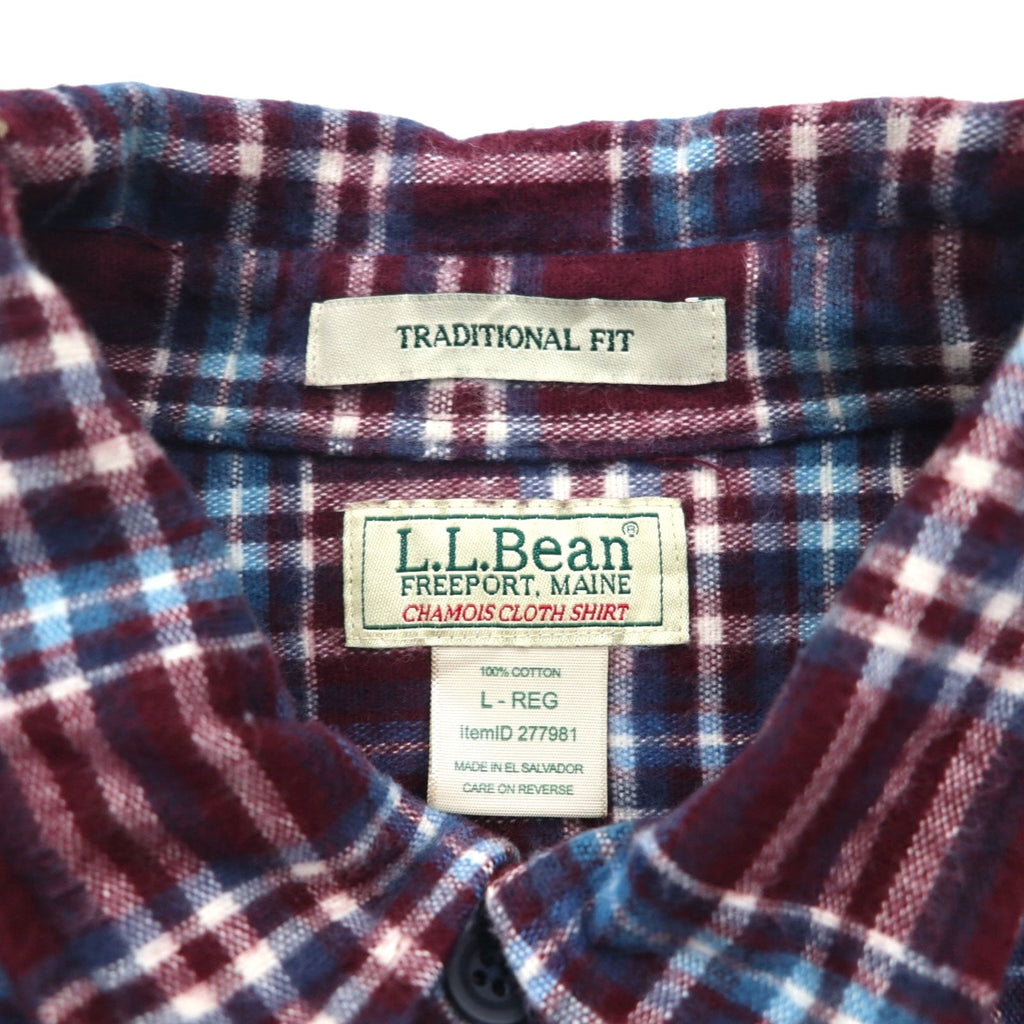 L.L.Bean シャミークロス フランネルシャツ L ボルドー TRADITIONAL FIT チェック ダブルポケット 277981