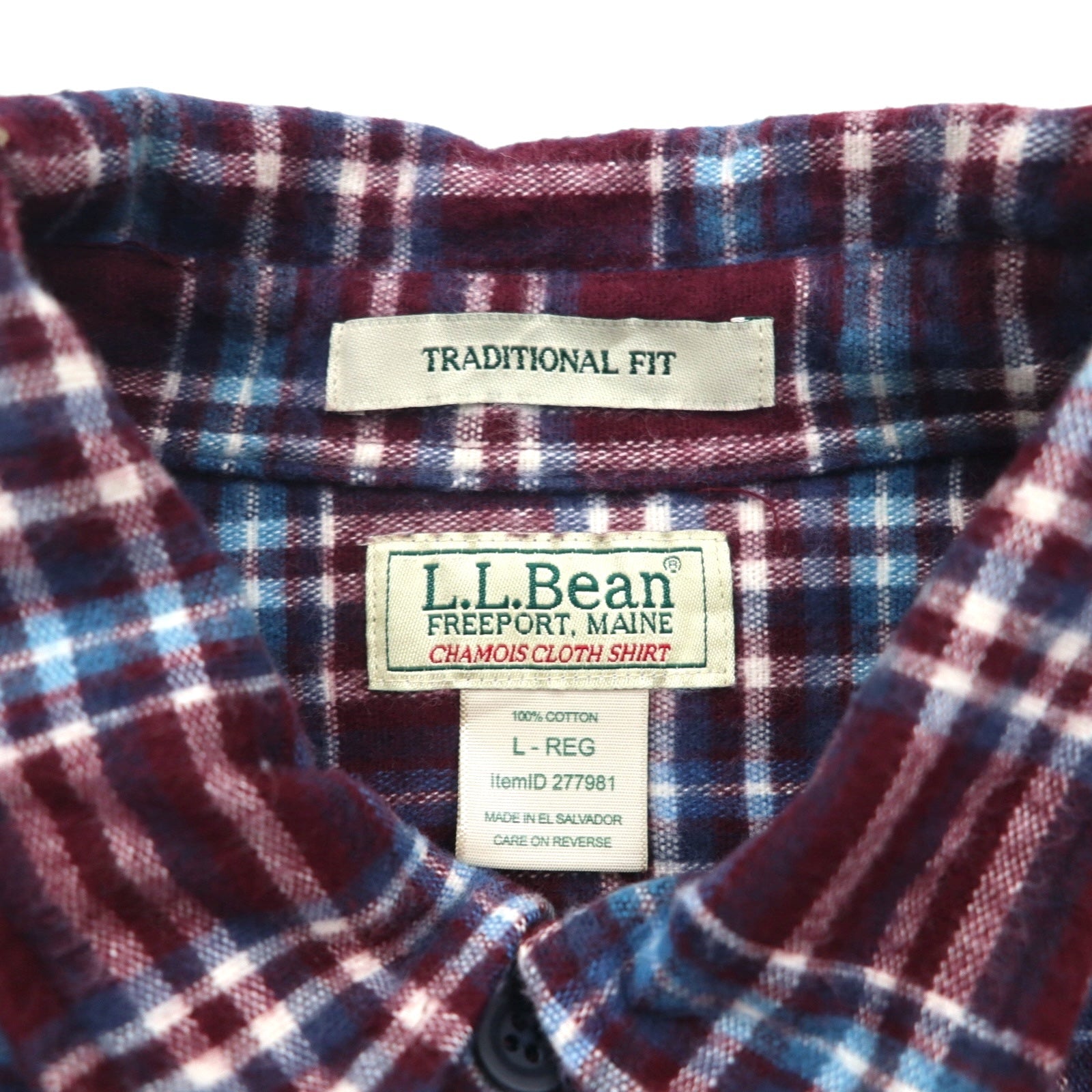 L.L.Bean シャミークロス フランネルシャツ L ボルドー TRADITIONAL FIT チェック ダブルポケット 277981