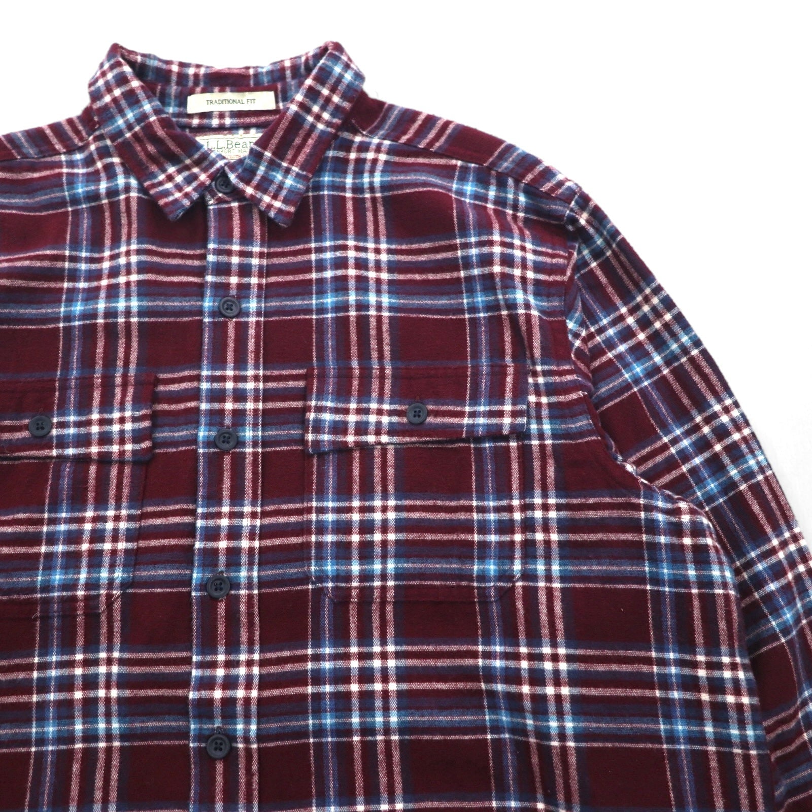 L.L.Bean シャミークロス フランネルシャツ L ボルドー TRADITIONAL FIT チェック ダブルポケット 277981