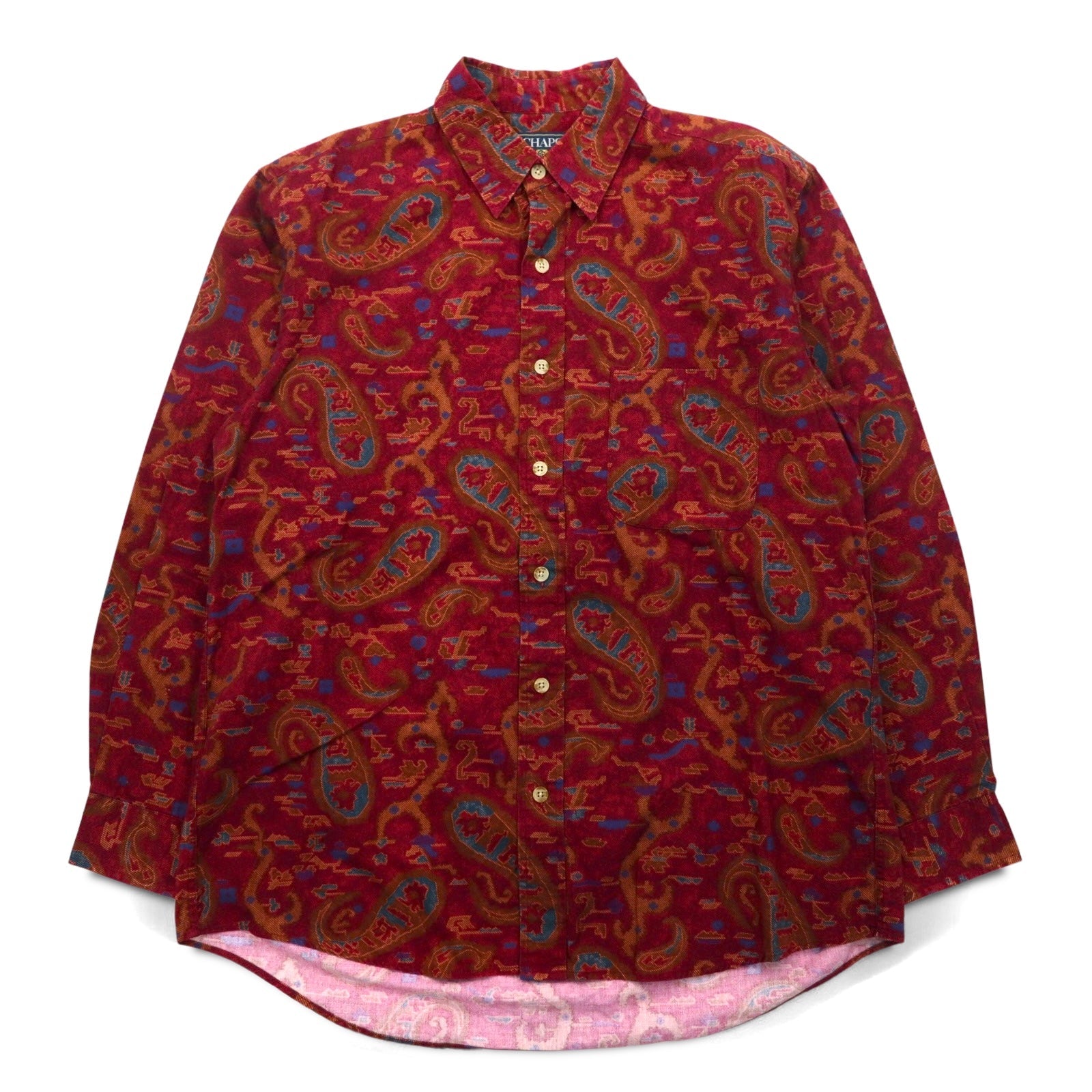 CHAPS RALPH LAUREN 80年代 ペイズリー 総柄 シャツ L レッド  コットン 胸ポケット