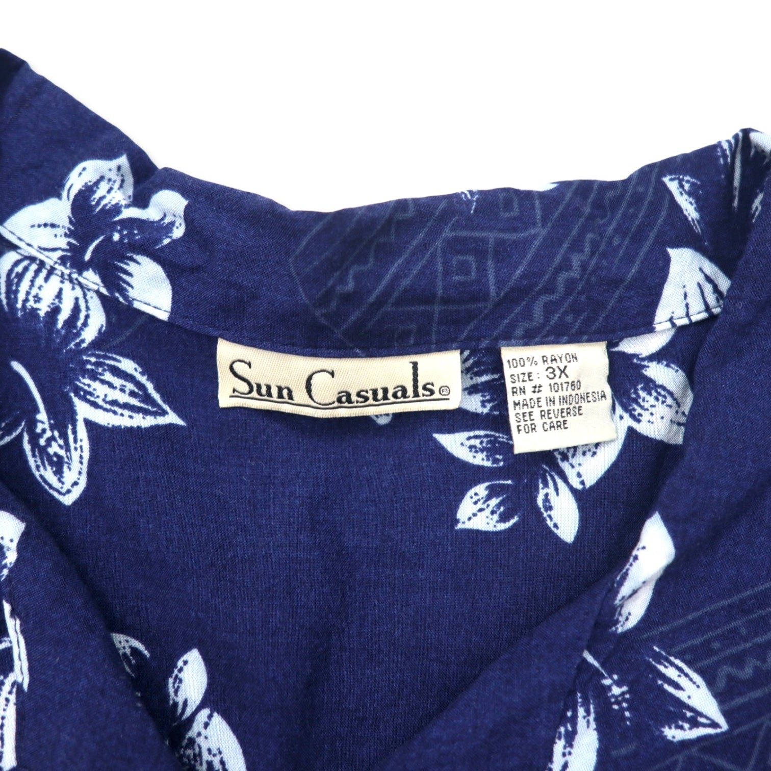 Sun Casuals camicia hawaiana open collar 3X navy viscosa fantasia ibisco