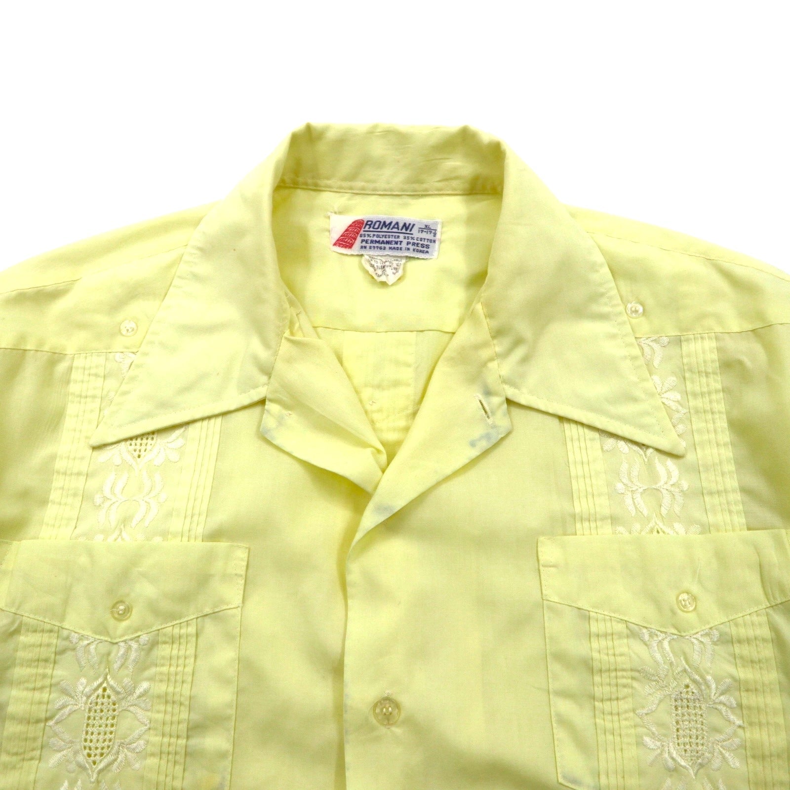 ROMANI anni '80 Camicia cubana Boxy XL Giallo Poliestere Cotone Ricamo