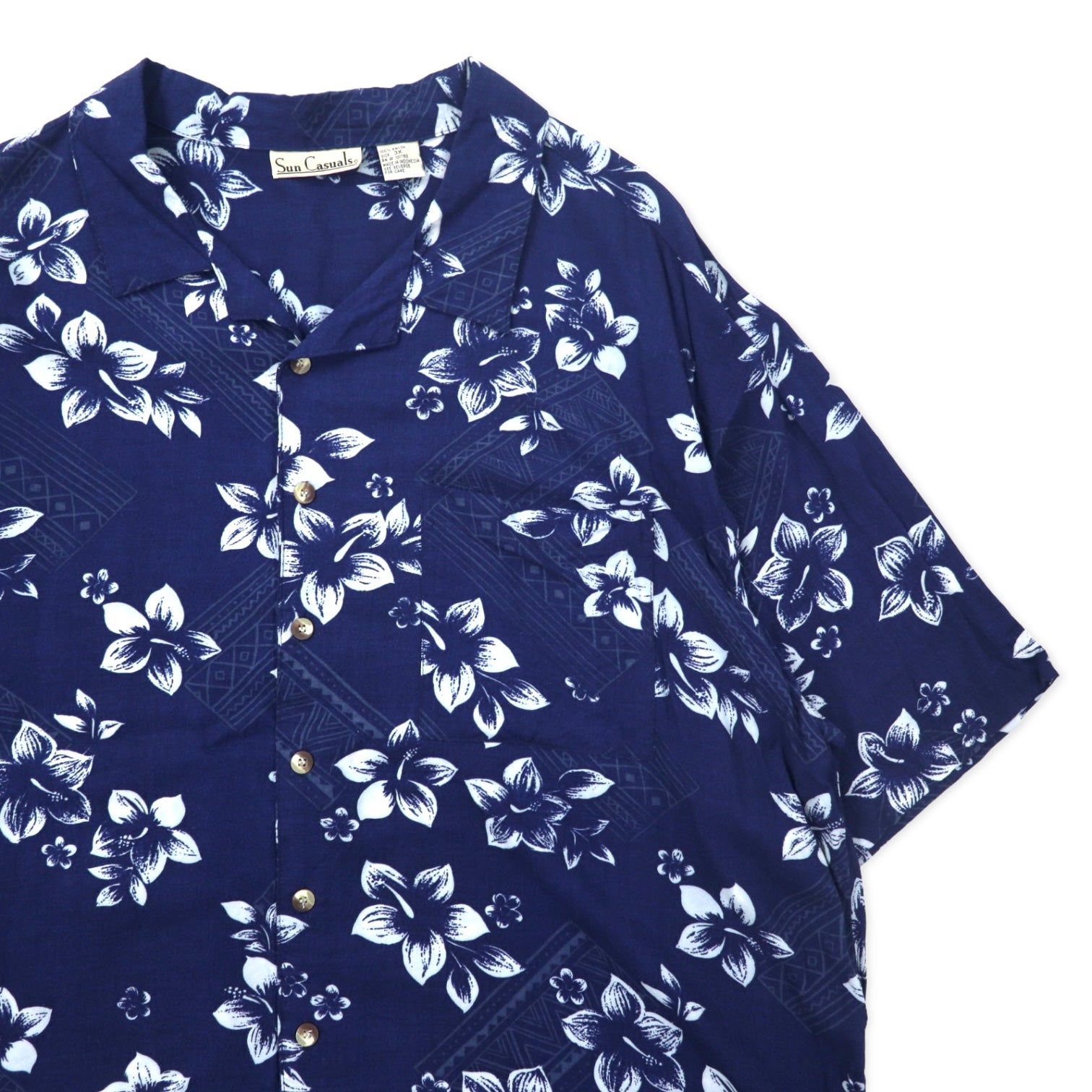 Sun Casuals camicia hawaiana open collar 3X navy viscosa fantasia ibisco