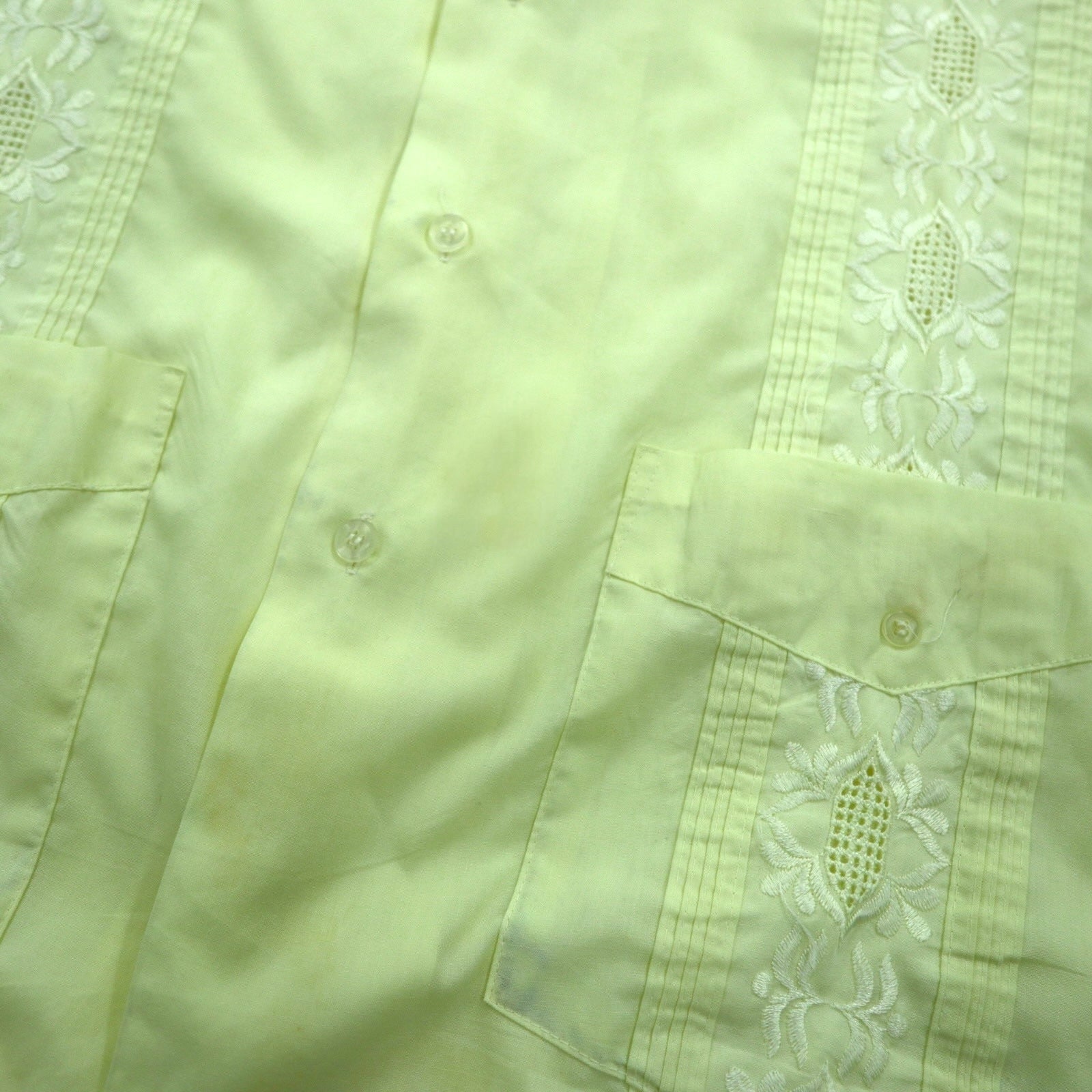 ROMANI anni '80 Camicia cubana Boxy XL Giallo Poliestere Cotone Ricamo