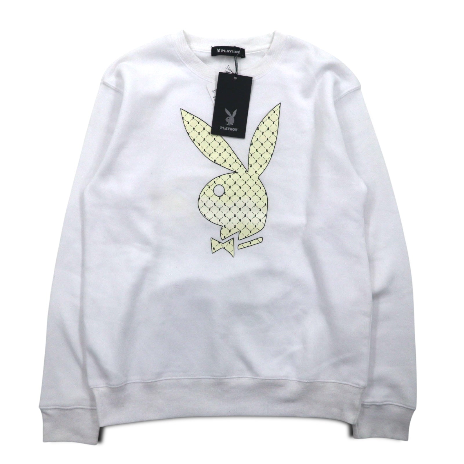 Felpa girocollo con stampa logo PLAY BOY L bianca in cotone felpato, mai usata
