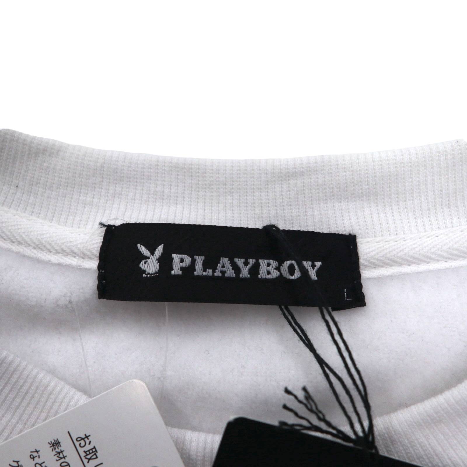 Felpa girocollo con stampa logo PLAY BOY L bianca in cotone felpato, mai usata