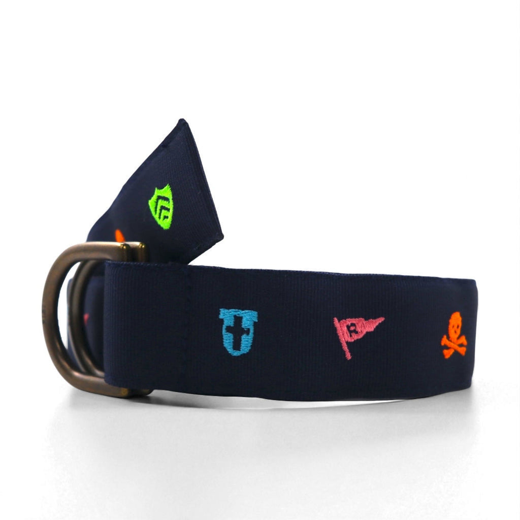 POLO RALPH LAUREN Anello Cintura L Navy Nylon Teschio Logo Emblema Ricamato