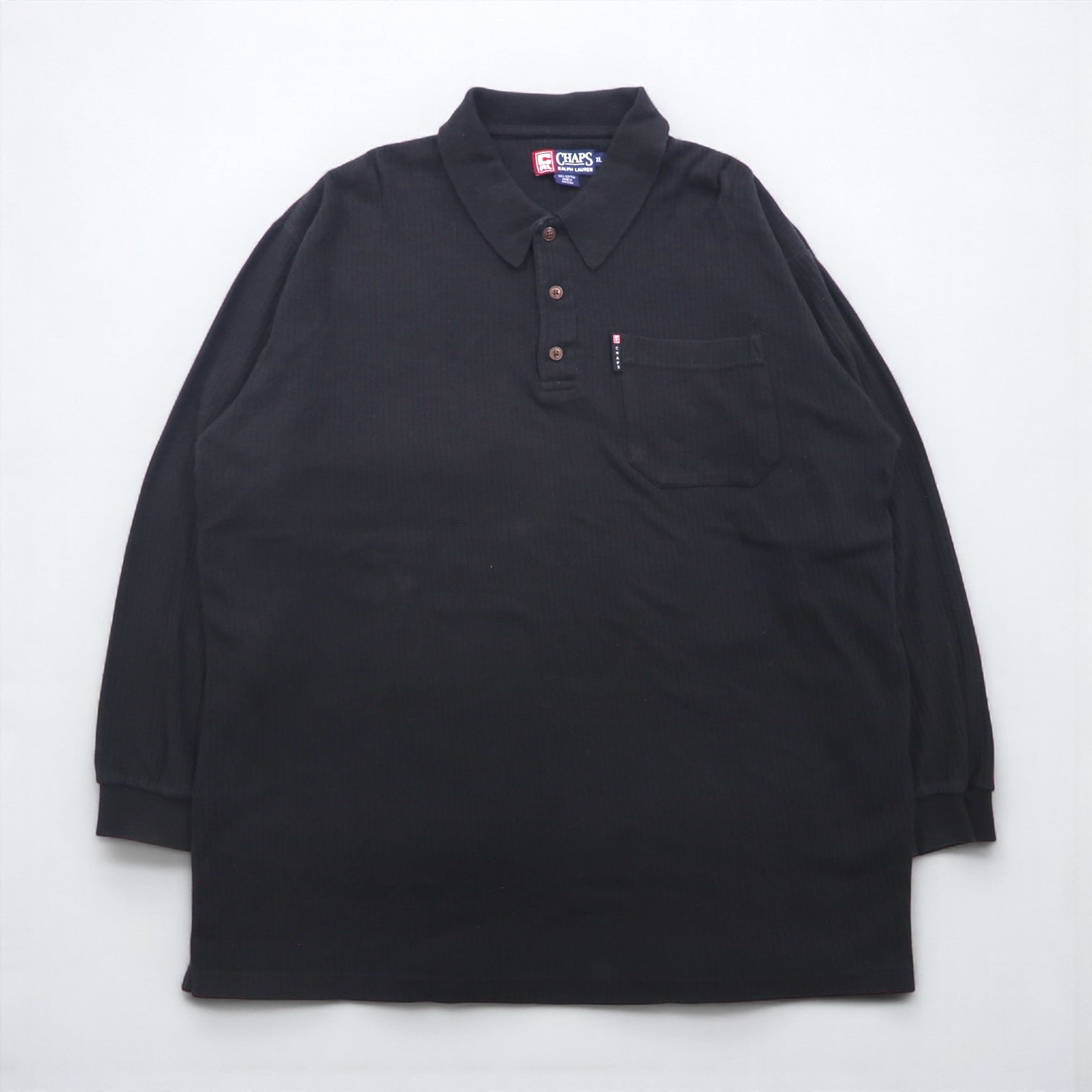 CHAPS RALPH LAUREN 長袖ポロシャツ ラガーシャツ XL ブラック コットン 胸ポケット