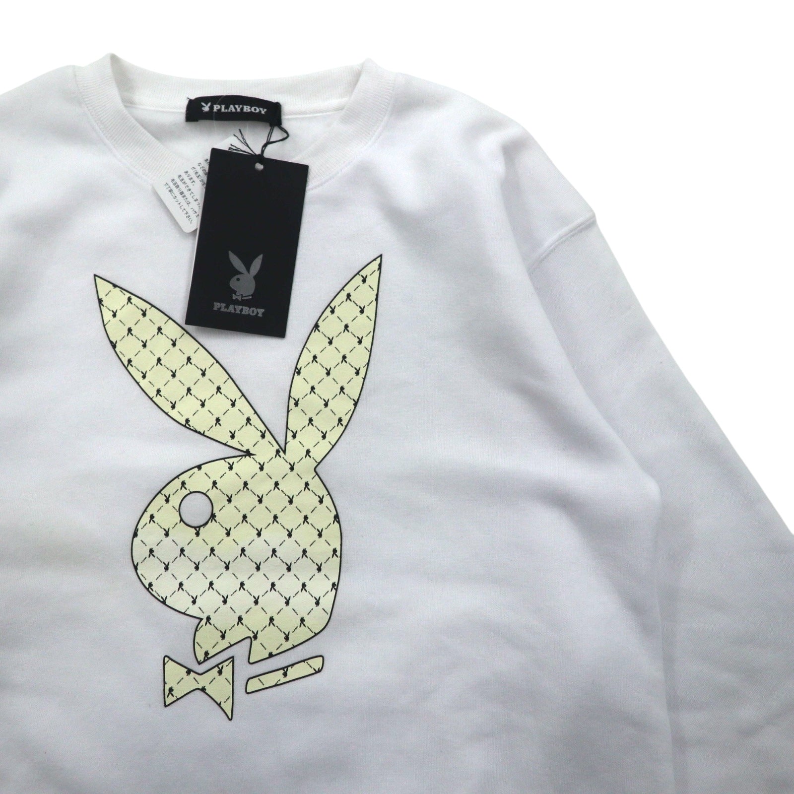 Felpa girocollo con stampa logo PLAY BOY L bianca in cotone felpato, mai usata