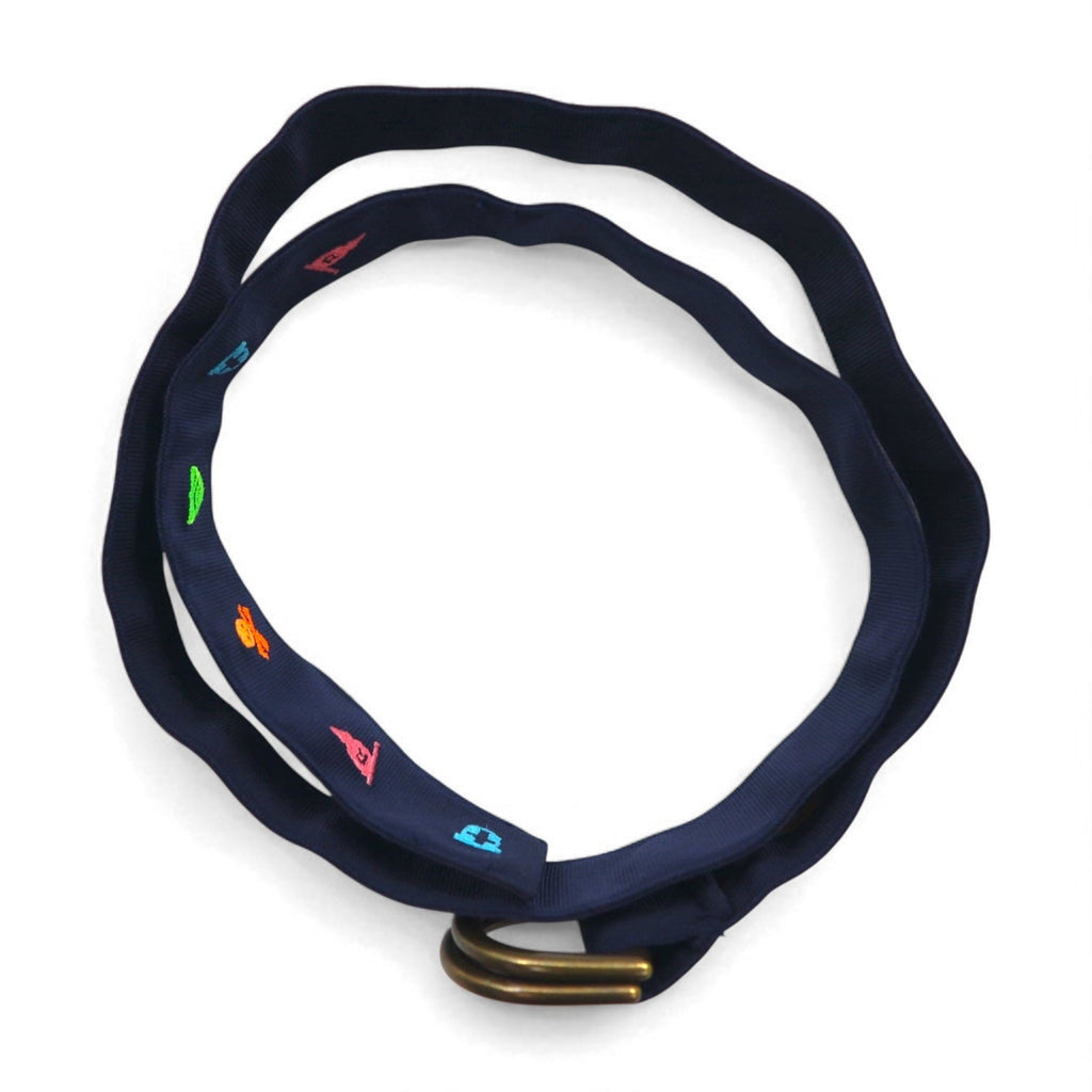 POLO RALPH LAUREN Anello Cintura L Navy Nylon Teschio Logo Emblema Ricamato