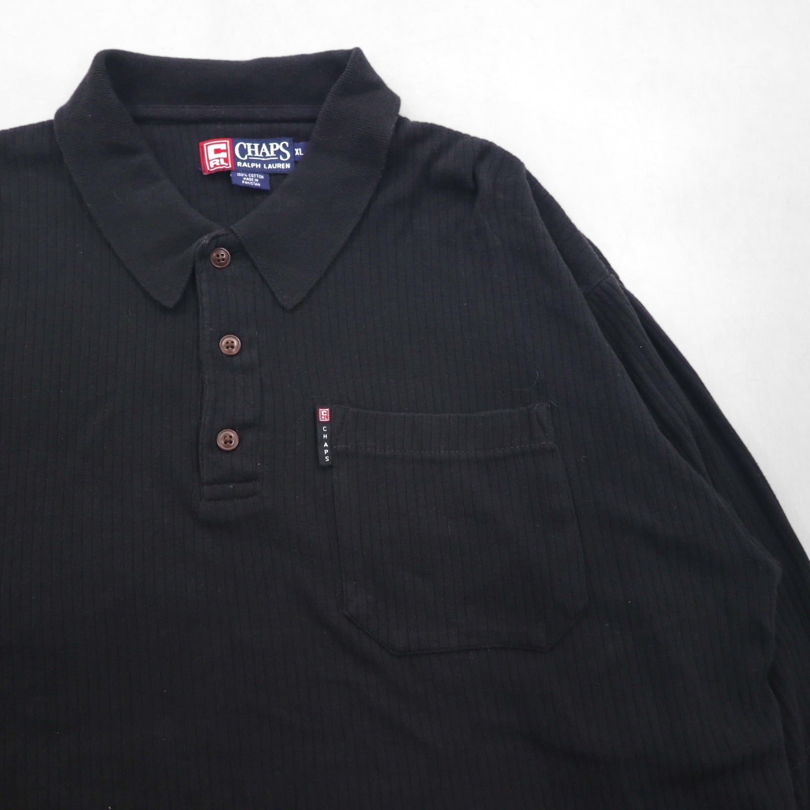 CHAPS RALPH LAUREN 長袖ポロシャツ ラガーシャツ XL ブラック コットン 胸ポケット