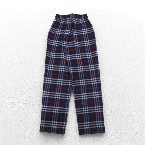 Burberrys Pantaloni facili con pieghe Nova Check M blu scuro in lana, Made in Japan