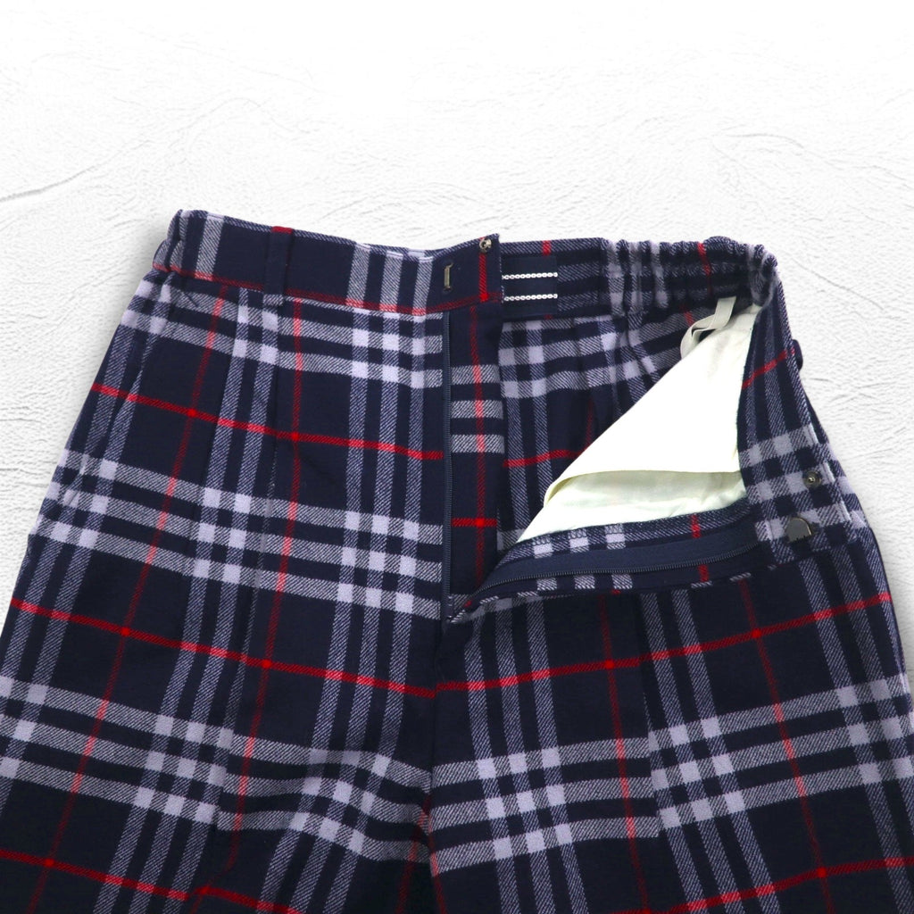 Burberrys Pantaloni facili con pieghe Nova Check M blu scuro in lana, Made in Japan