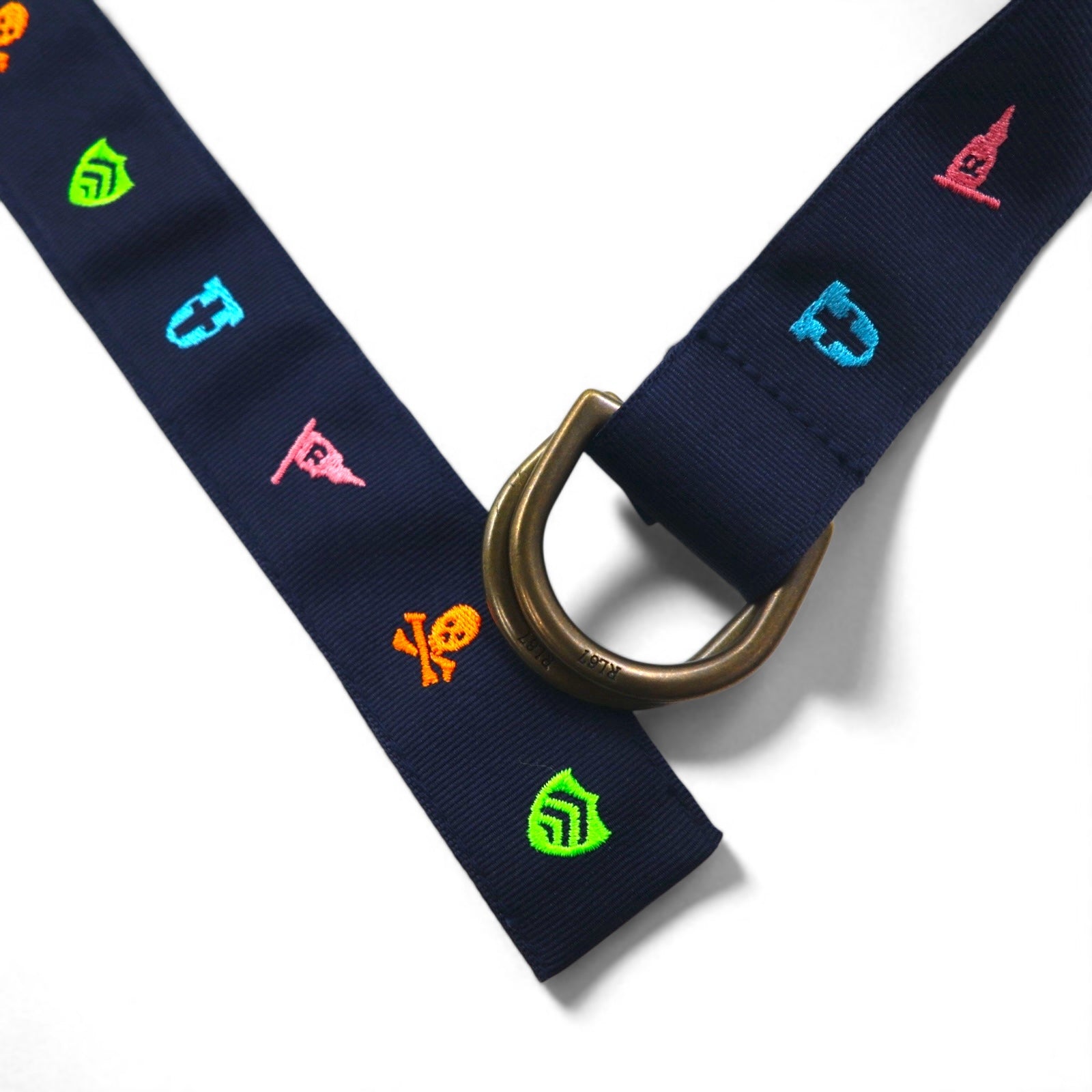 POLO RALPH LAUREN Anello Cintura L Navy Nylon Teschio Logo Emblema Ricamato