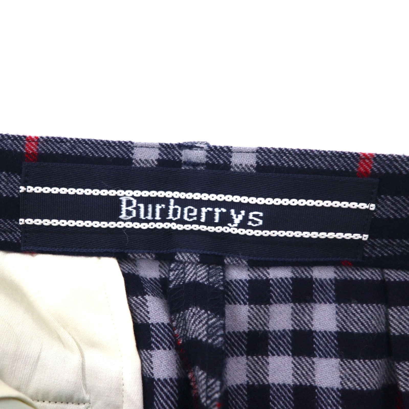 Burberrys Pantaloni facili con pieghe Nova Check M blu scuro in lana, Made in Japan
