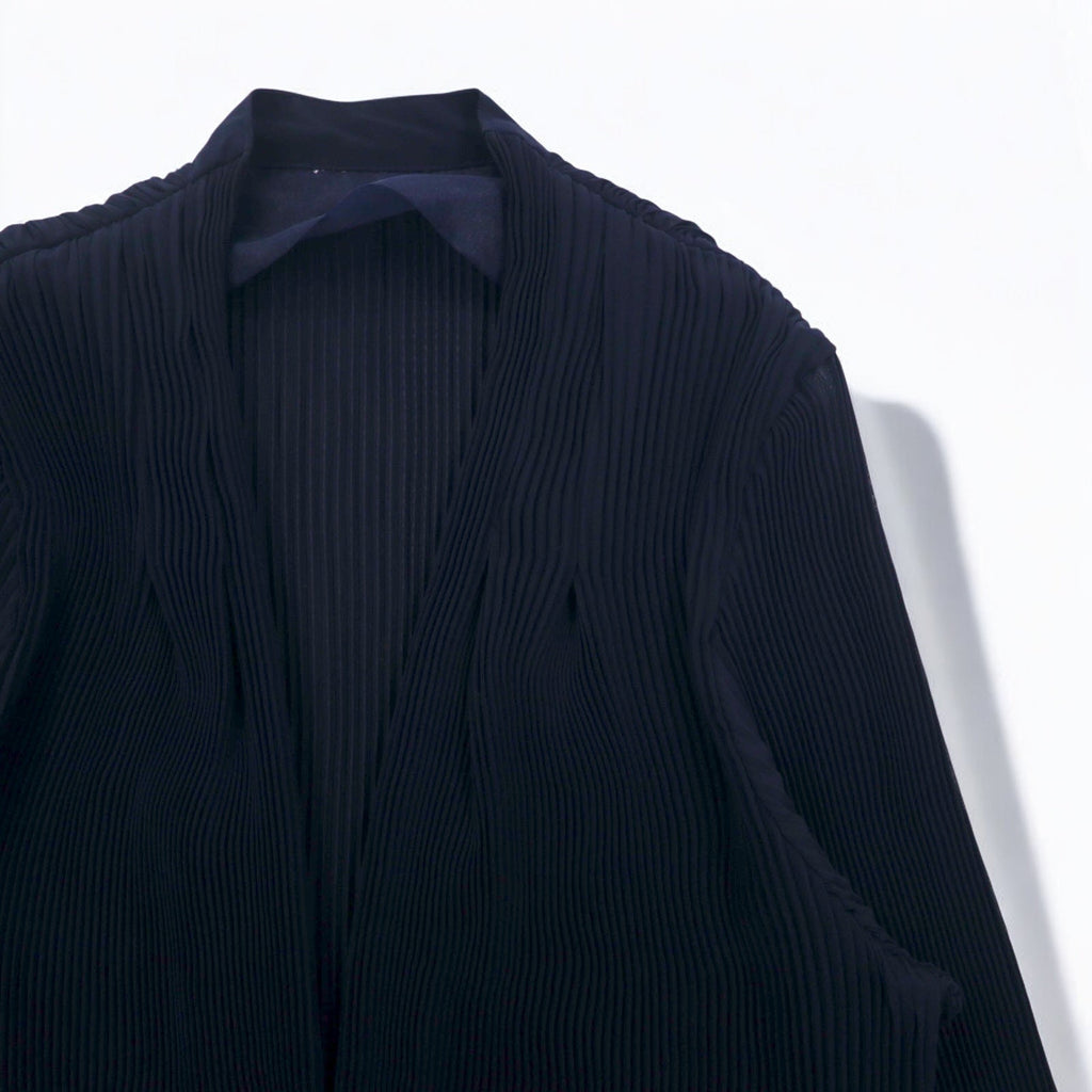 Cardigan velato a pieghe vintage, taglia M, blu navy, poliestere