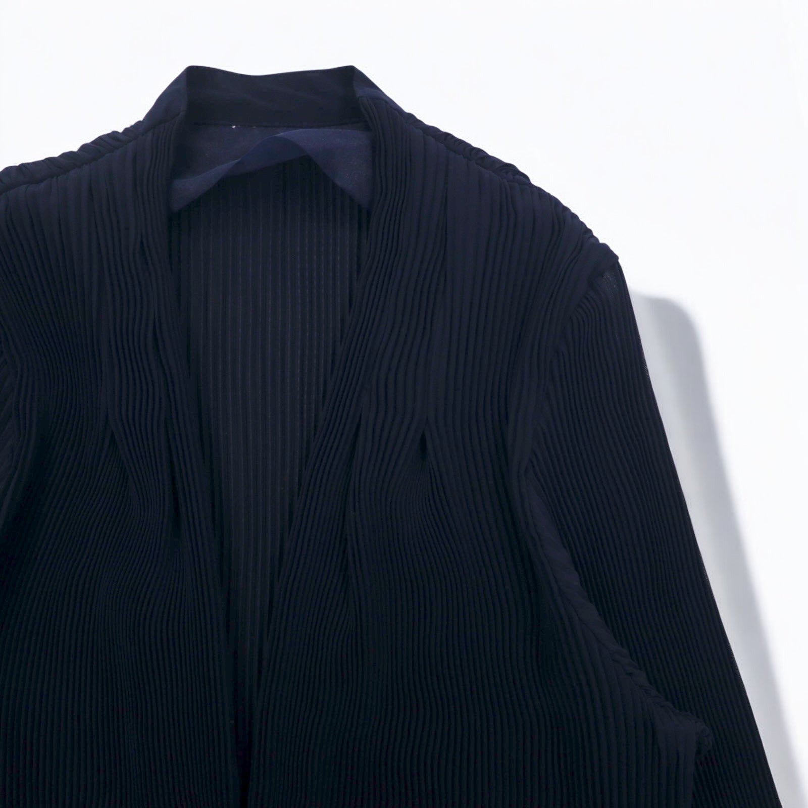 Cardigan velato a pieghe vintage, taglia M, blu navy, poliestere
