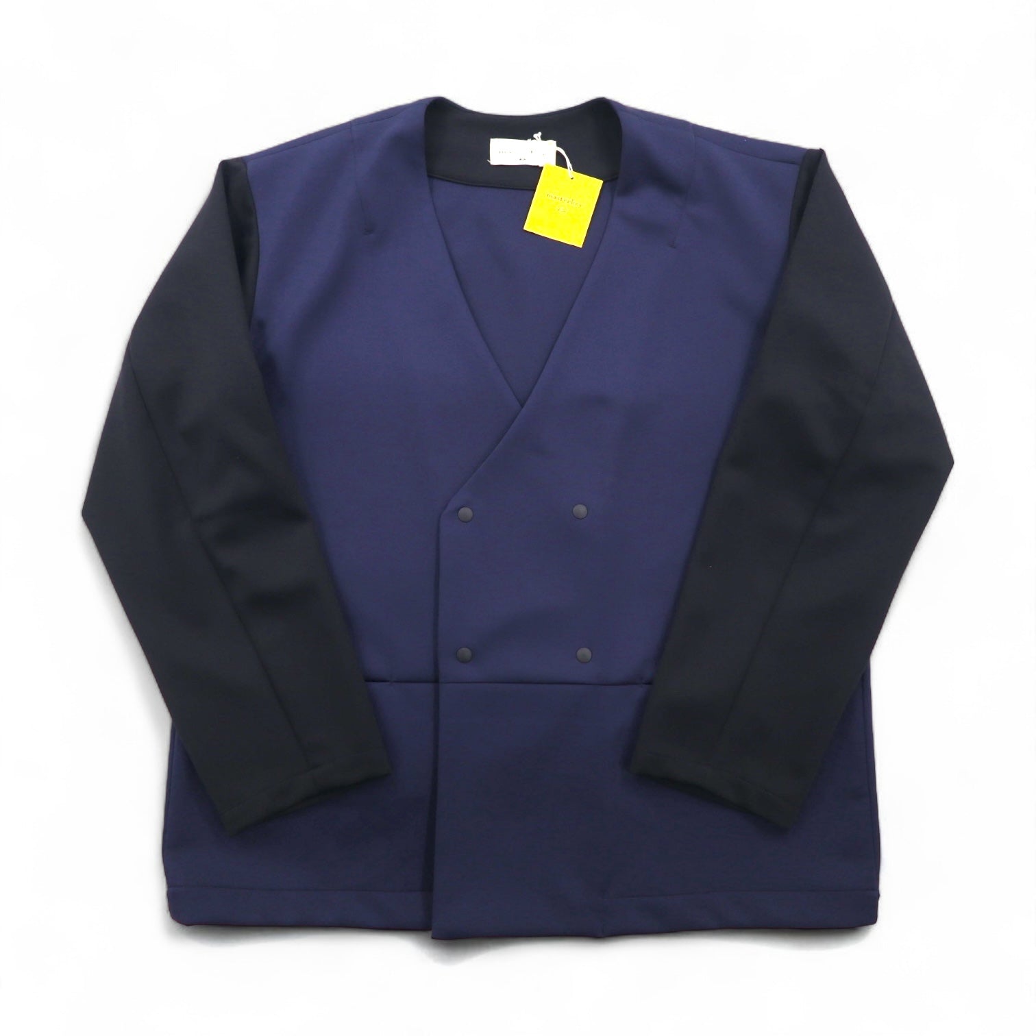 masterkey SONNY giacca senza collo bicolore in maglia doppia M navy nero MK22S-C-13 Prodotto in Giappone Nuovo con etichette
