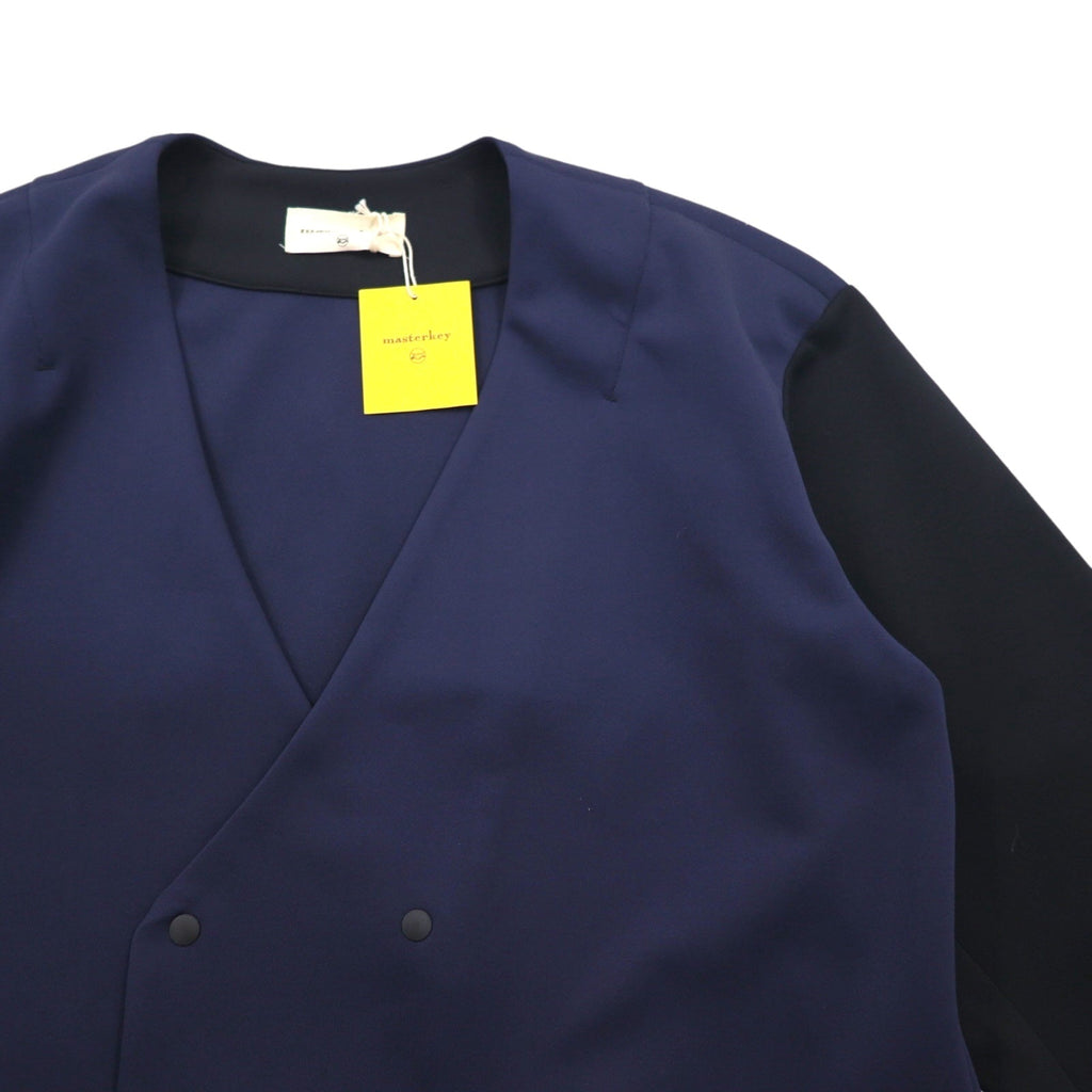 masterkey SONNY giacca senza collo bicolore in maglia doppia M navy nero MK22S-C-13 Prodotto in Giappone Nuovo con etichette