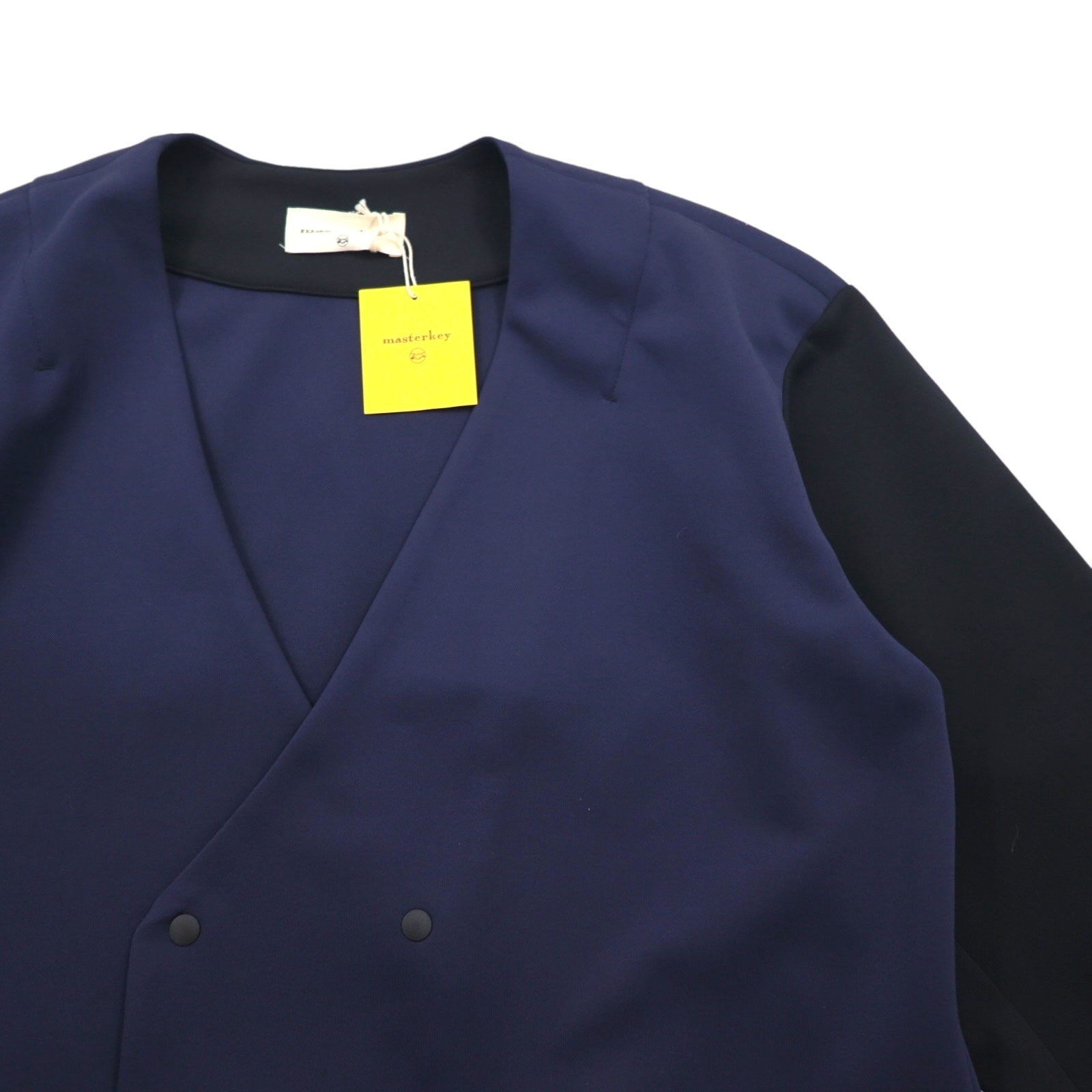masterkey SONNY giacca senza collo bicolore in maglia doppia M navy nero MK22S-C-13 Prodotto in Giappone Nuovo con etichette