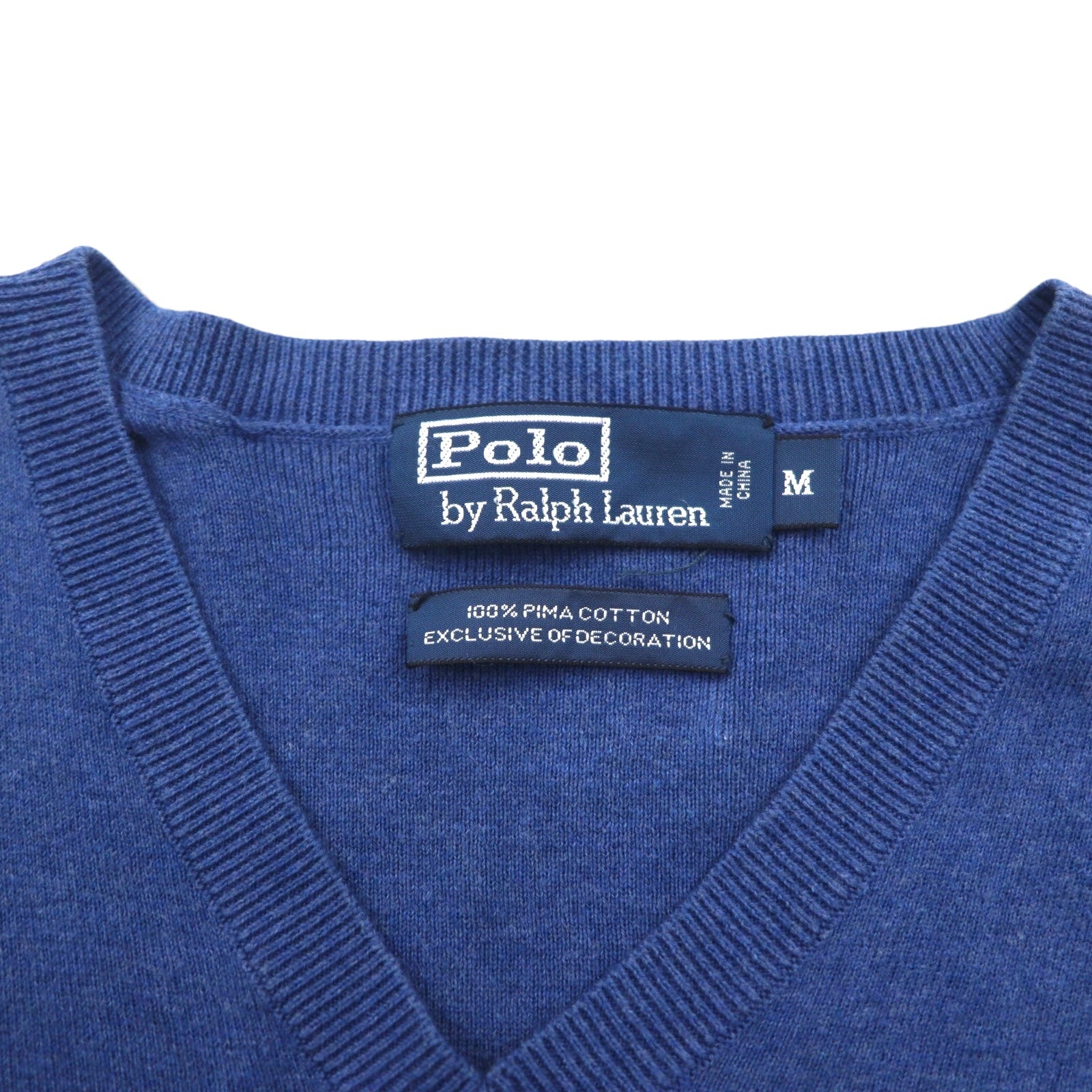 Polo Ralph Lauren 90年代 Vネック ピマコットン ニット セーター M ブルー スモールポニー刺繡
