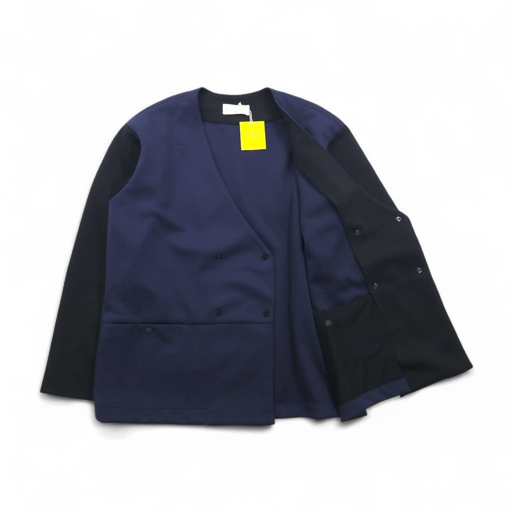 masterkey SONNY giacca senza collo bicolore in maglia doppia M navy nero MK22S-C-13 Prodotto in Giappone Nuovo con etichette