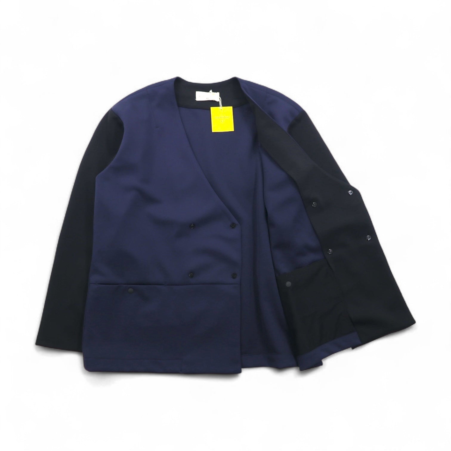masterkey SONNY giacca senza collo bicolore in maglia doppia M navy nero MK22S-C-13 Prodotto in Giappone Nuovo con etichette