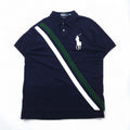 Polo by Ralph Lauren 90年代 ビッグポニー刺繍 ラインデザイン ポロシャツ L ネイビー コットン 鹿の子