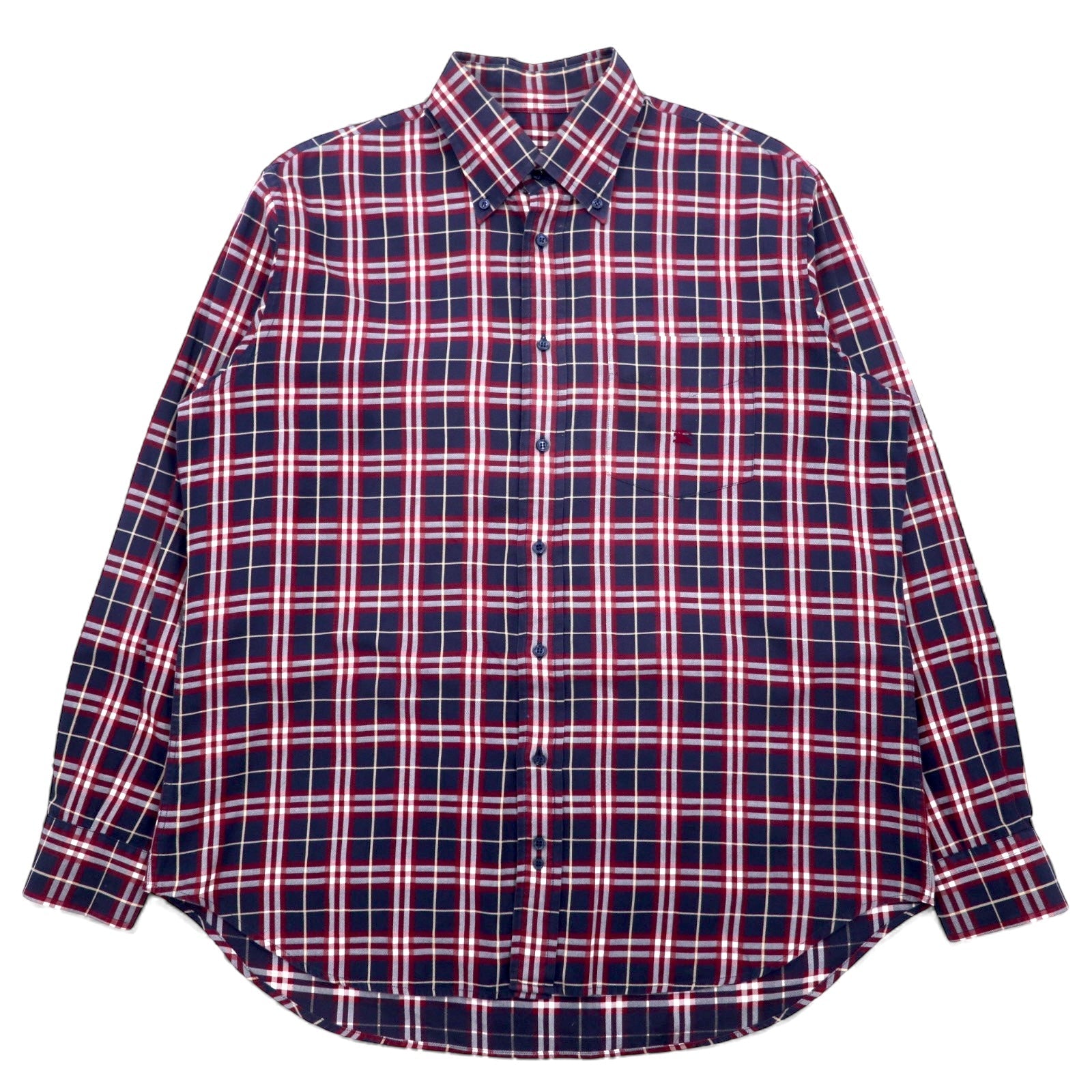 BURBERRY Camicia button-down a quadri Nova, taglia L, blu navy, cotone, logo ricamato