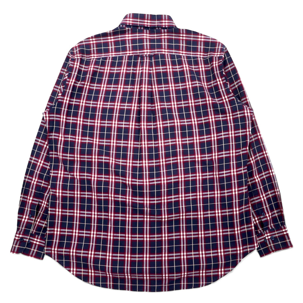 BURBERRY Camicia button-down a quadri Nova, taglia L, blu navy, cotone, logo ricamato