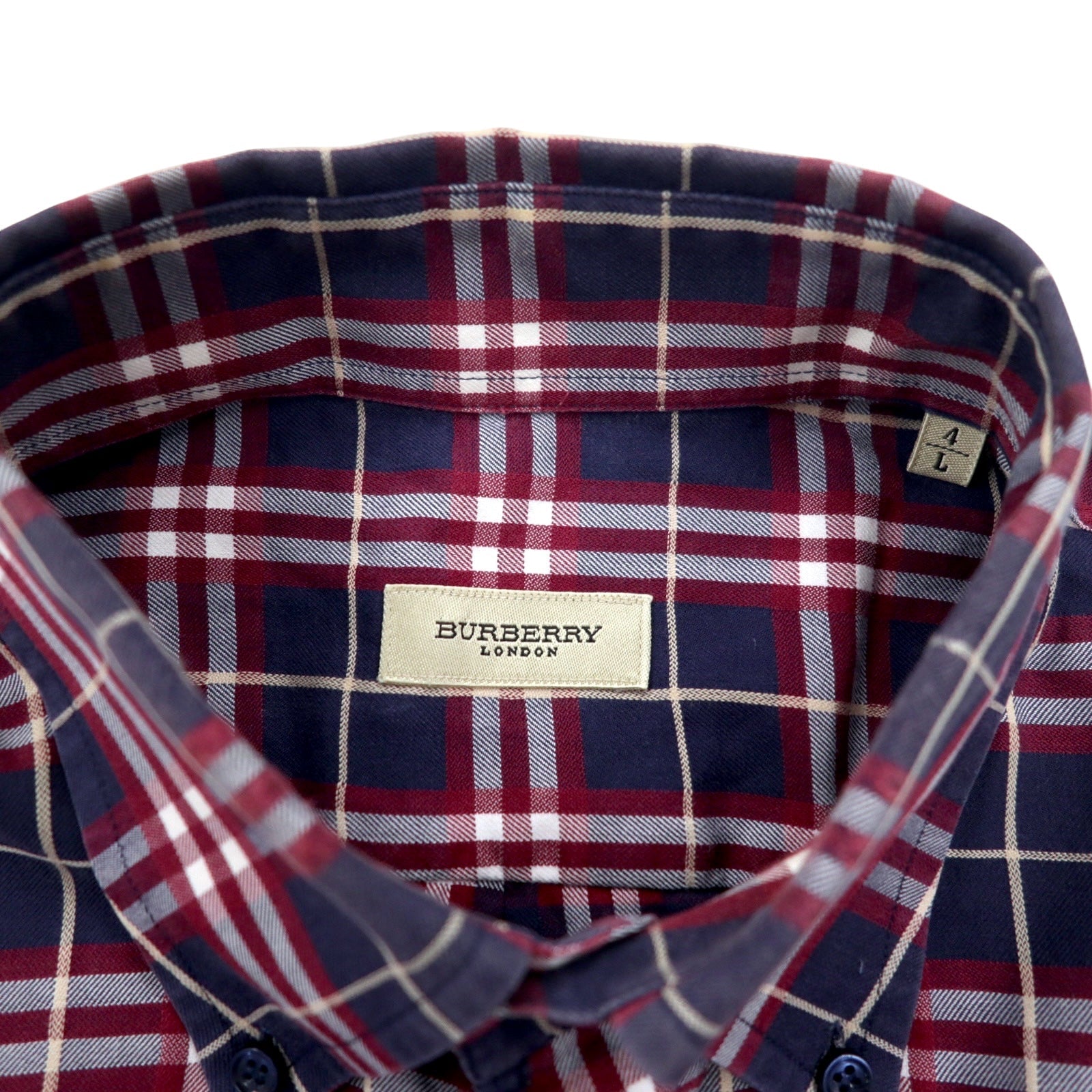 BURBERRY Camicia button-down a quadri Nova, taglia L, blu navy, cotone, logo ricamato