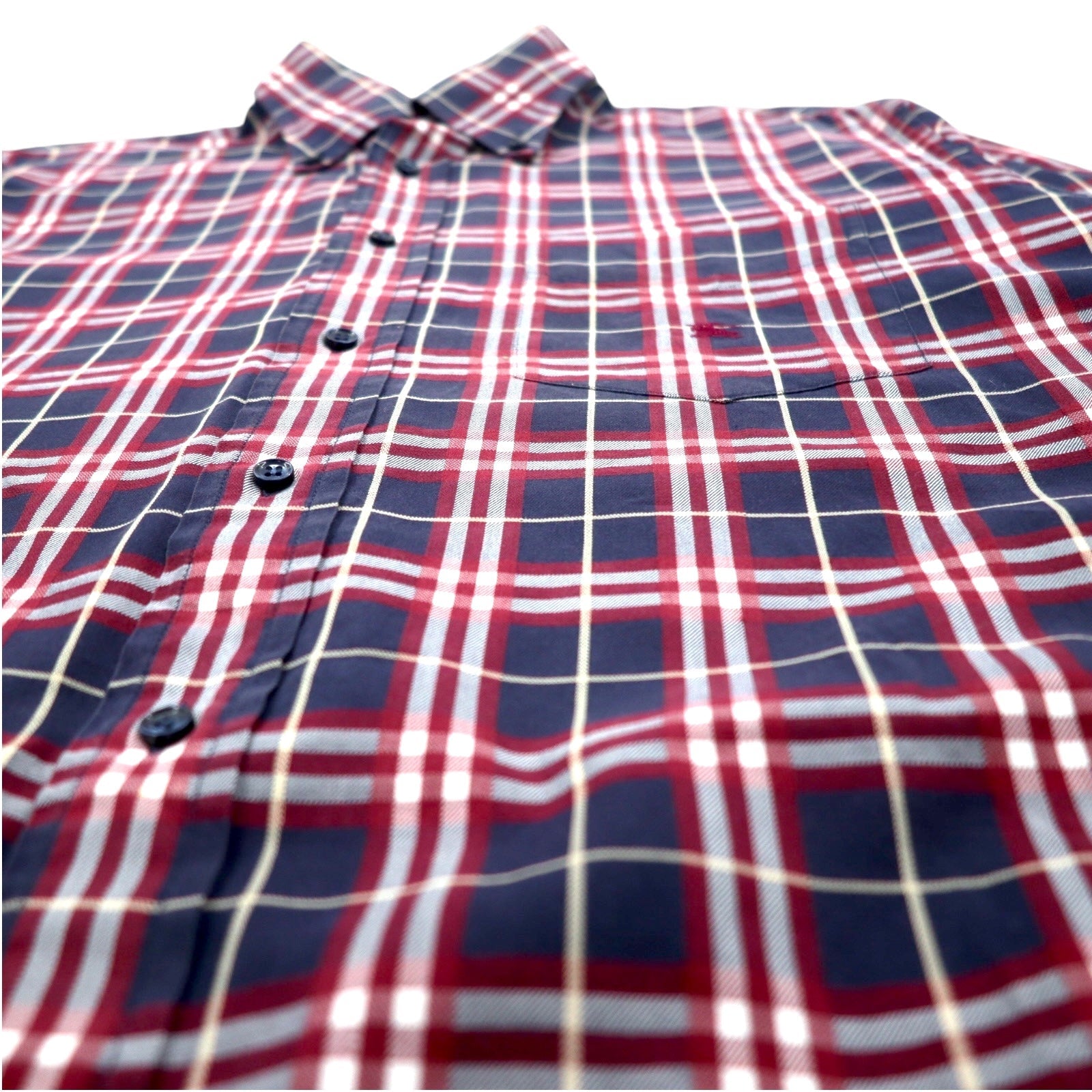 BURBERRY Camicia button-down a quadri Nova, taglia L, blu navy, cotone, logo ricamato