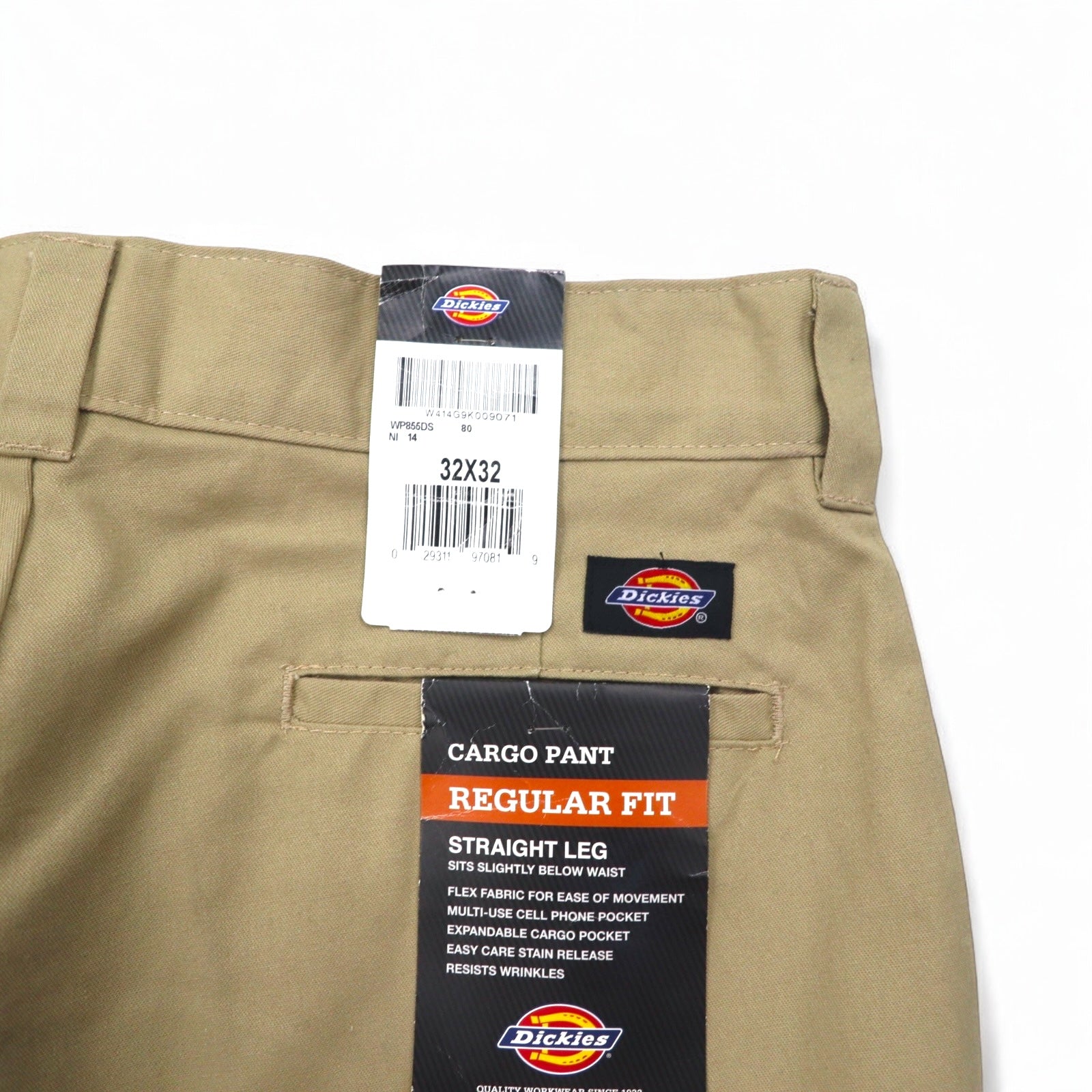 Dickies Pantaloni Chino Work Cargo 32 Beige Poliestere WP8555DS Nuovo con etichette