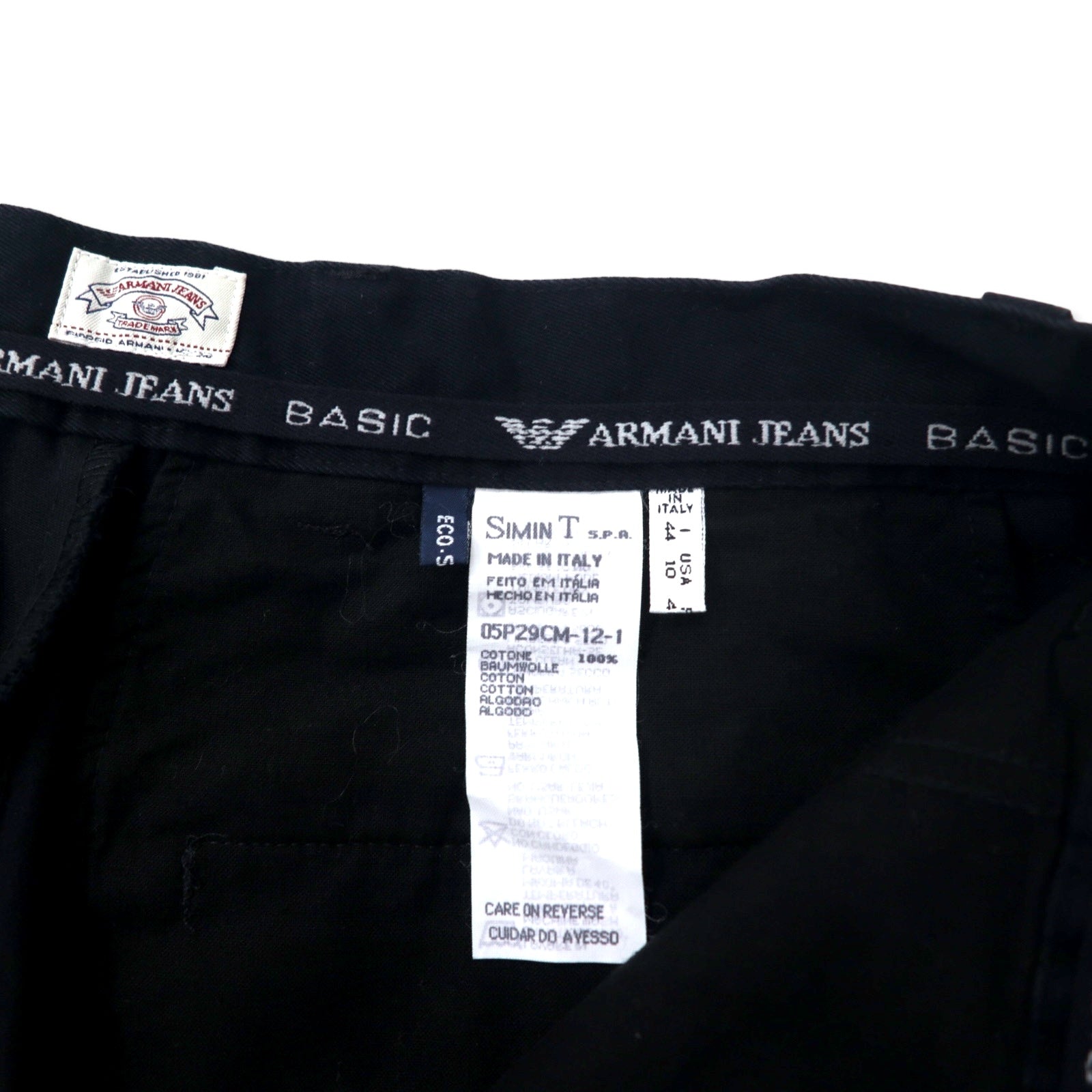 ARMANI JEANS イタリア製 テーパードパンツ 44 ブラック コットン 05P29CM PANTALONE 未使用品