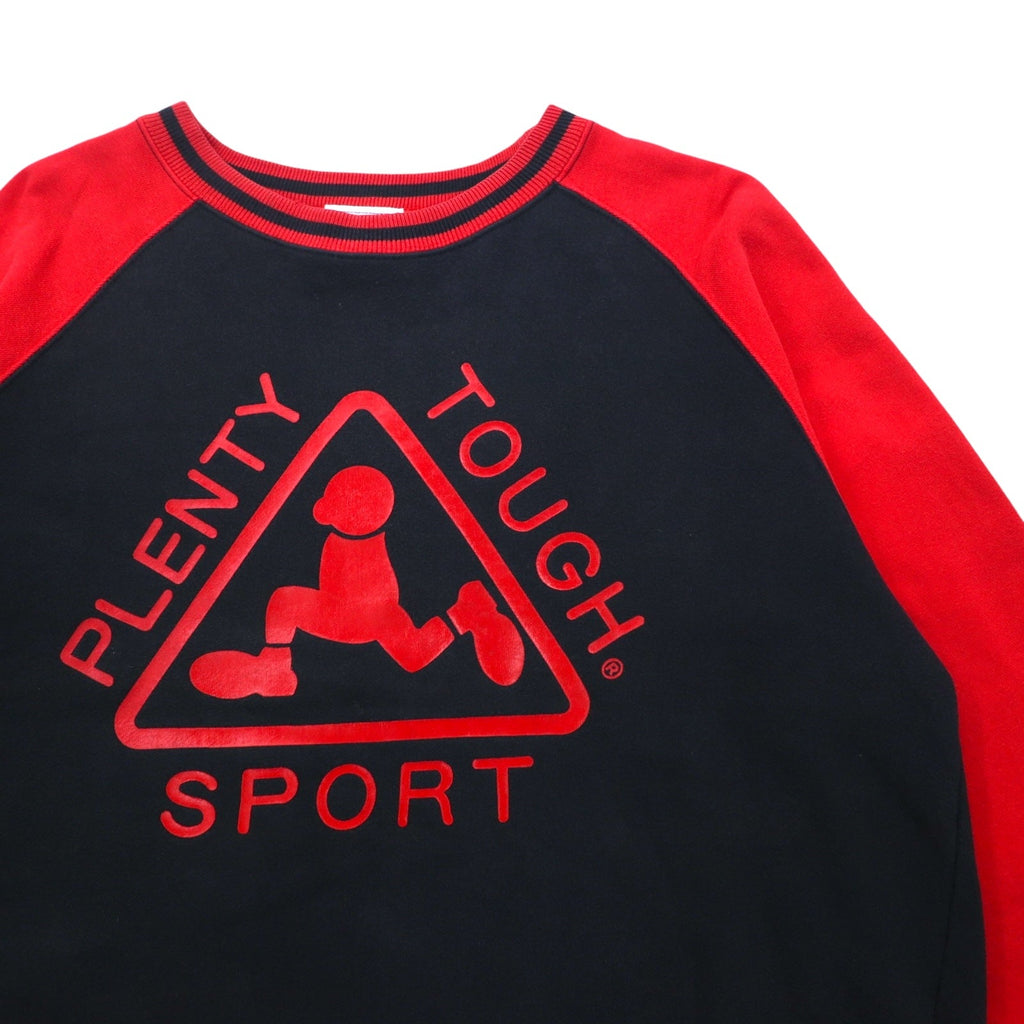 PLENTY TOUGH SPORT 90年代 ラグラン スウェット L ブラック レッド ロゴプリント コットン