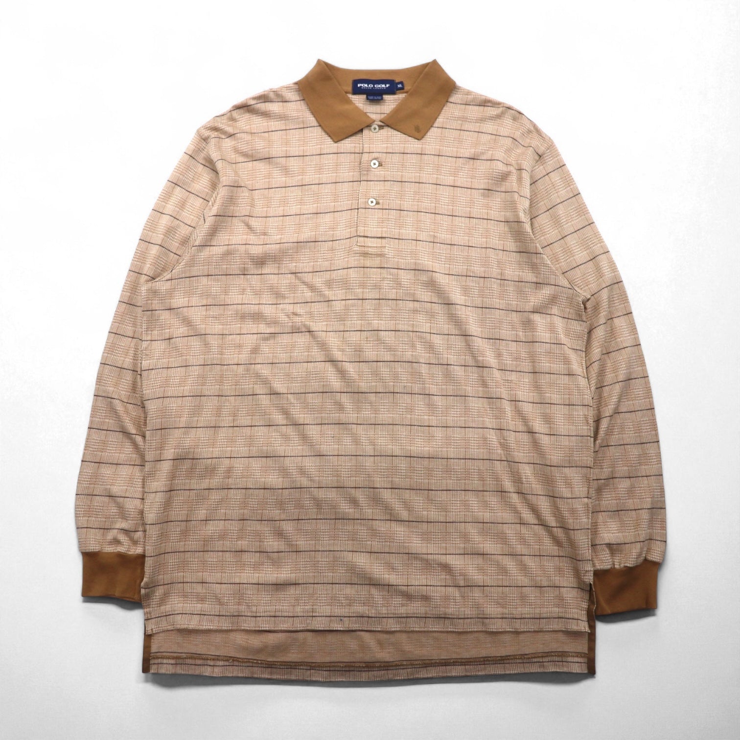 POLO GOLF RALPH LAUREN 長袖ポロシャツ ラガーシャツ XL ベージュ チェック
