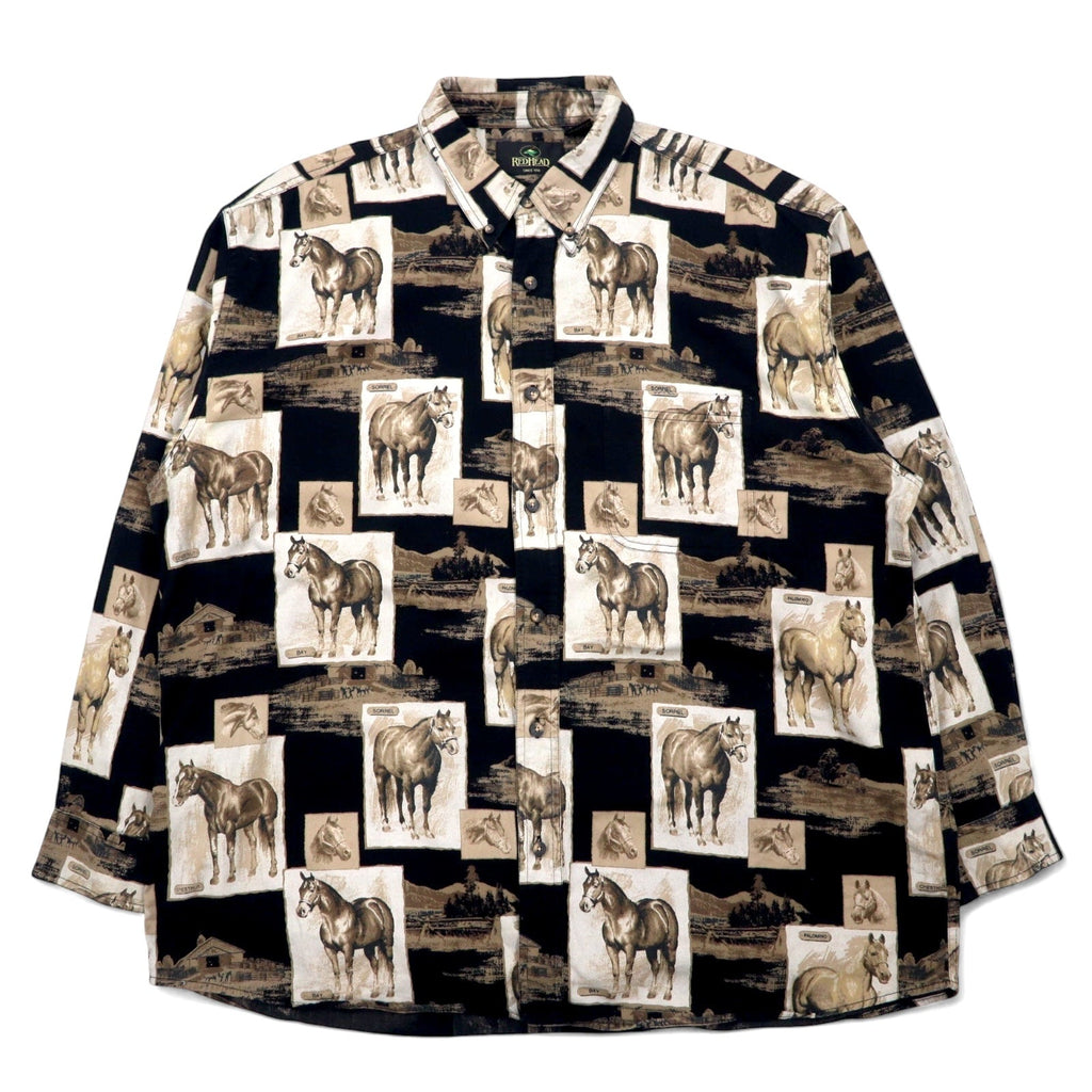 Camicia abbottonata RED HEAD a stampa animalier XL nera cotone cavallo