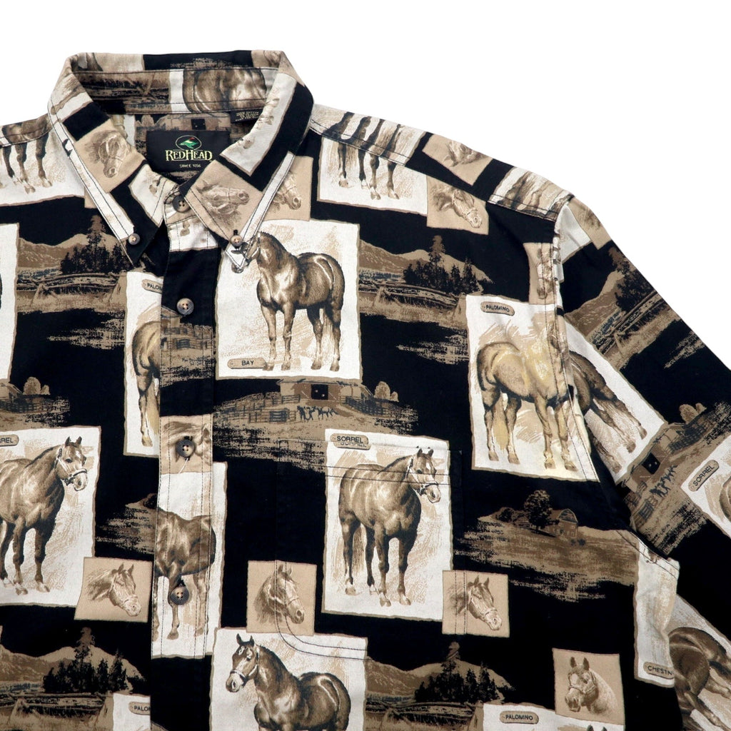 Camicia abbottonata RED HEAD a stampa animalier XL nera cotone cavallo