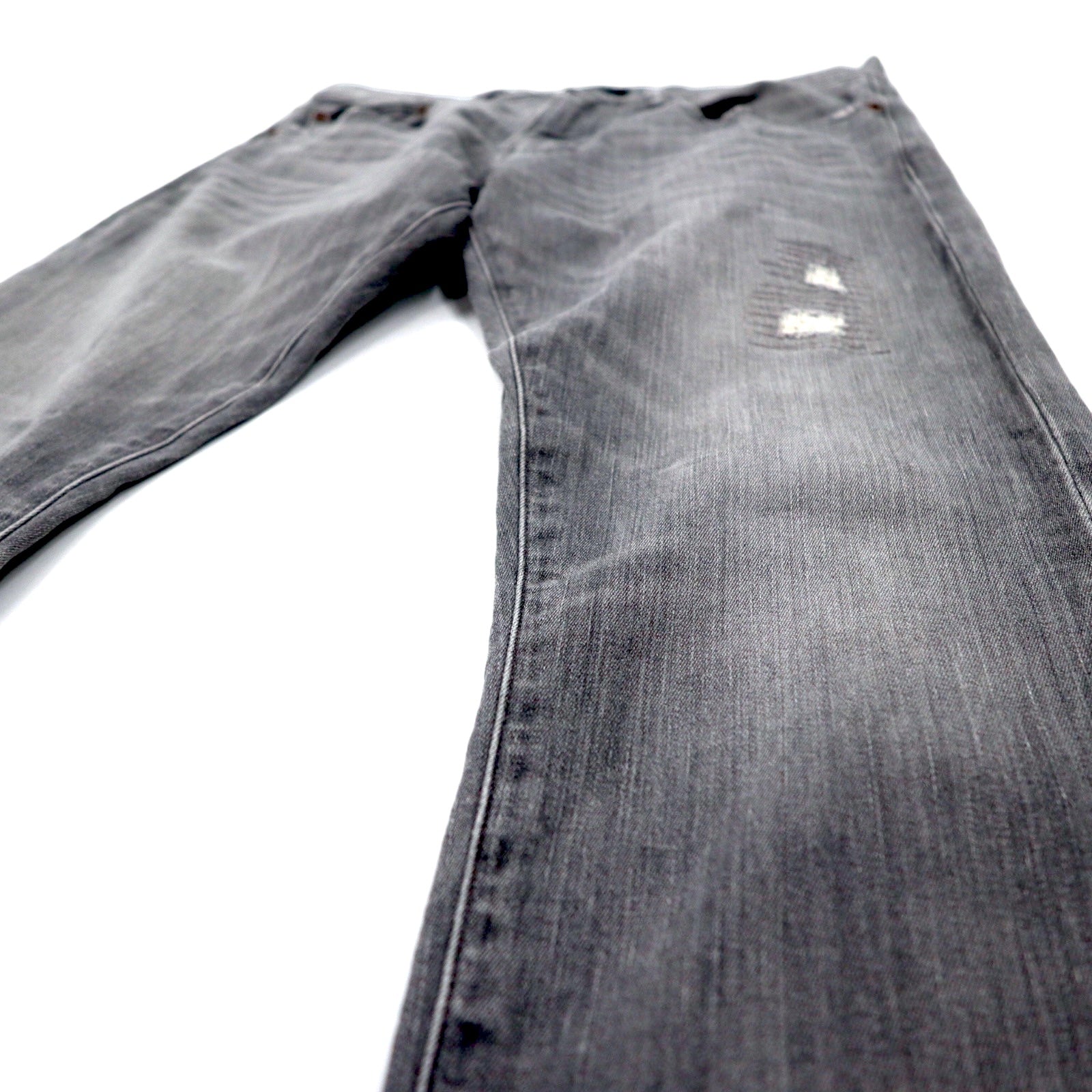 Polo RALPH LAUREN jeans skinny in denim distressed, taglia 30, grigi, in cotone stretch, con toppa in pelle, chiusura a zip, made in Turchia.