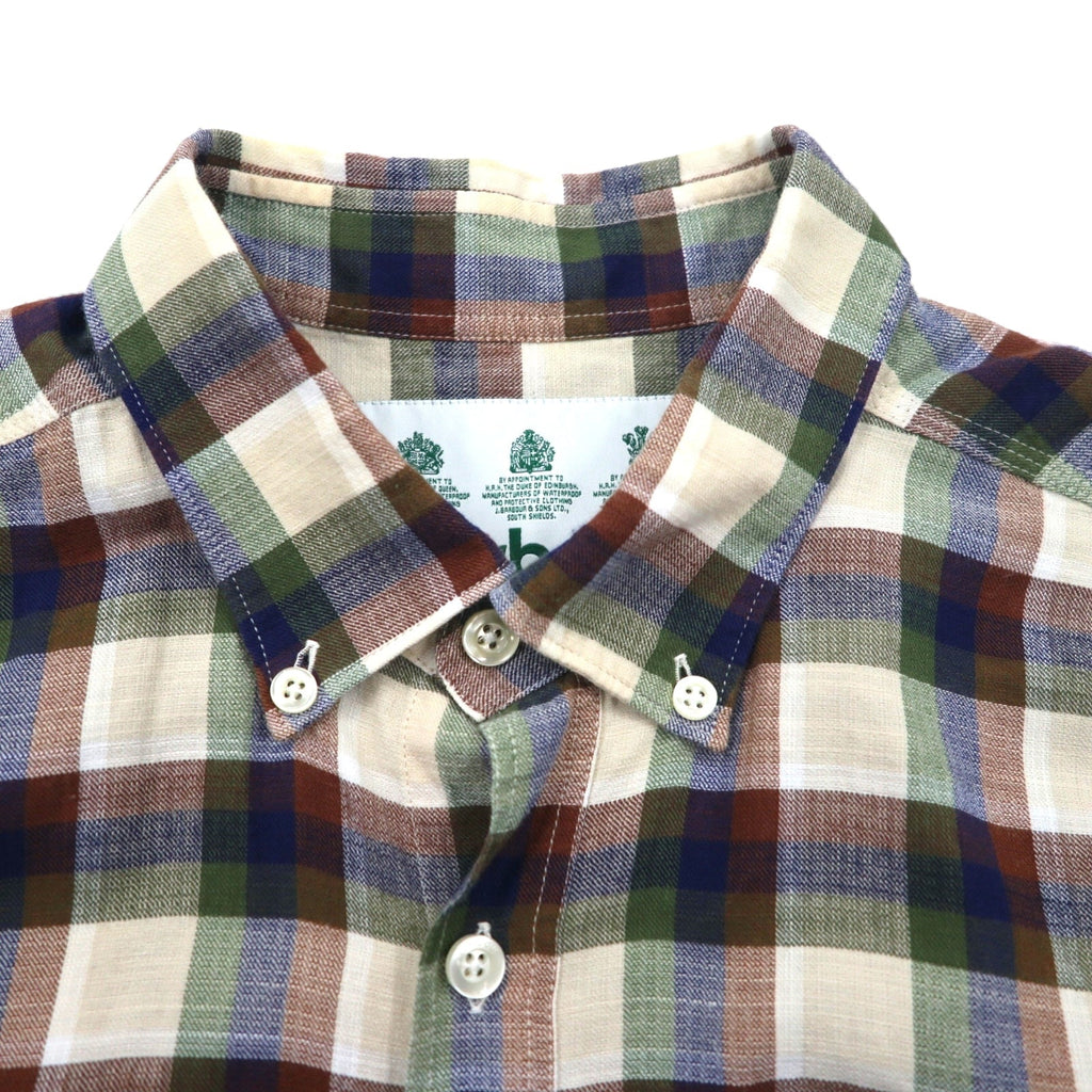 Barbour Camicia Button-Down a Maniche Corte, Taglia M, Marrone a Quadri, Cotone, MSH5151BE11, Made in Portogallo