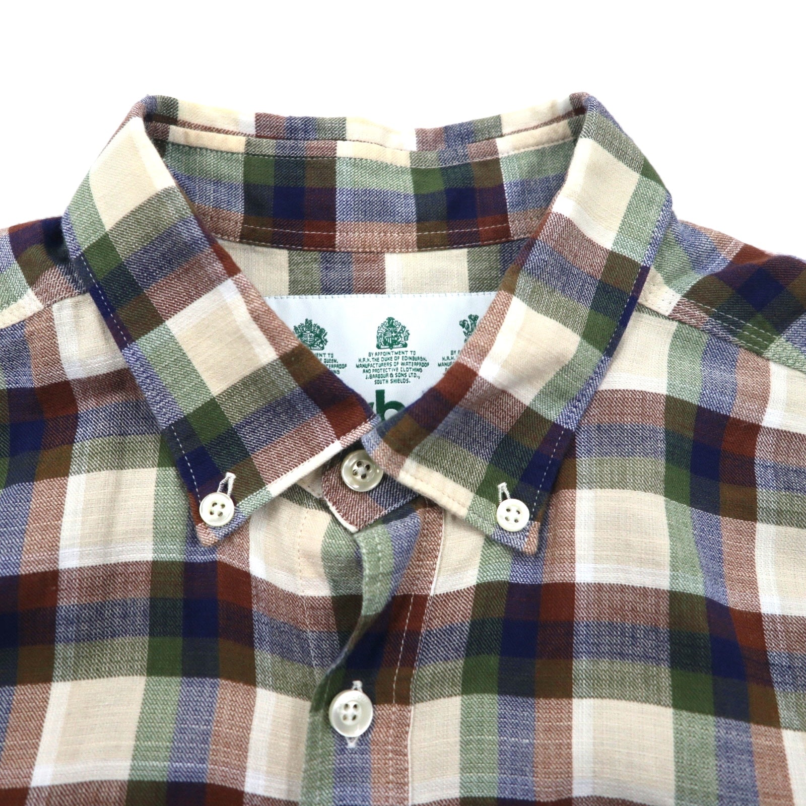 Barbour Camicia Button-Down a Maniche Corte, Taglia M, Marrone a Quadri, Cotone, MSH5151BE11, Made in Portogallo